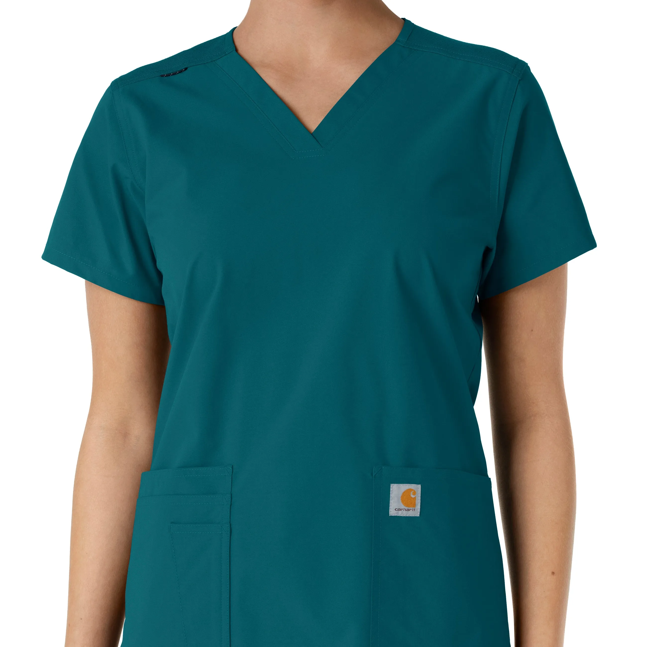 Force Essentials C12313 V-Neck Knit Panel Scrub Top Caribbean
