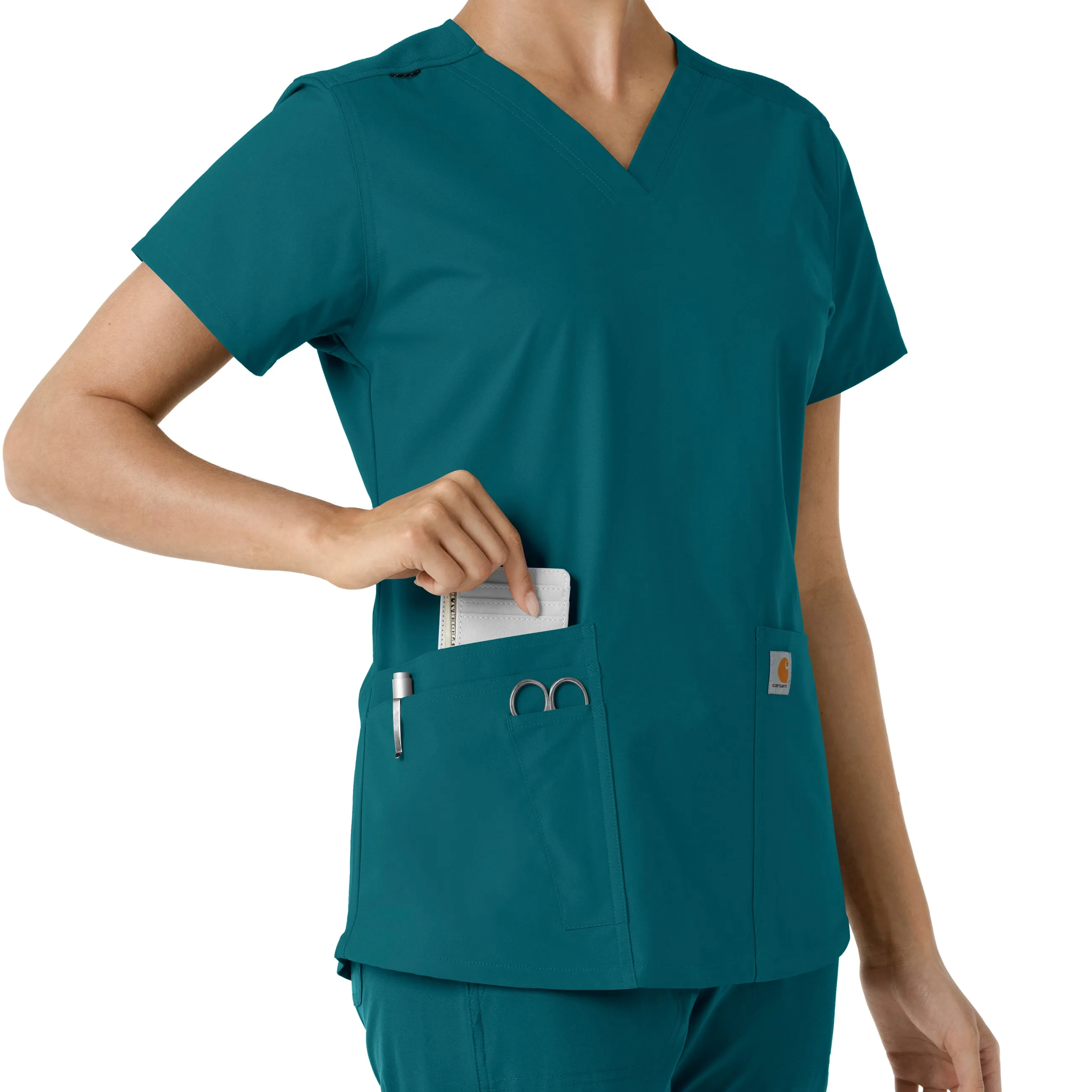 Force Essentials C12313 V-Neck Knit Panel Scrub Top Caribbean