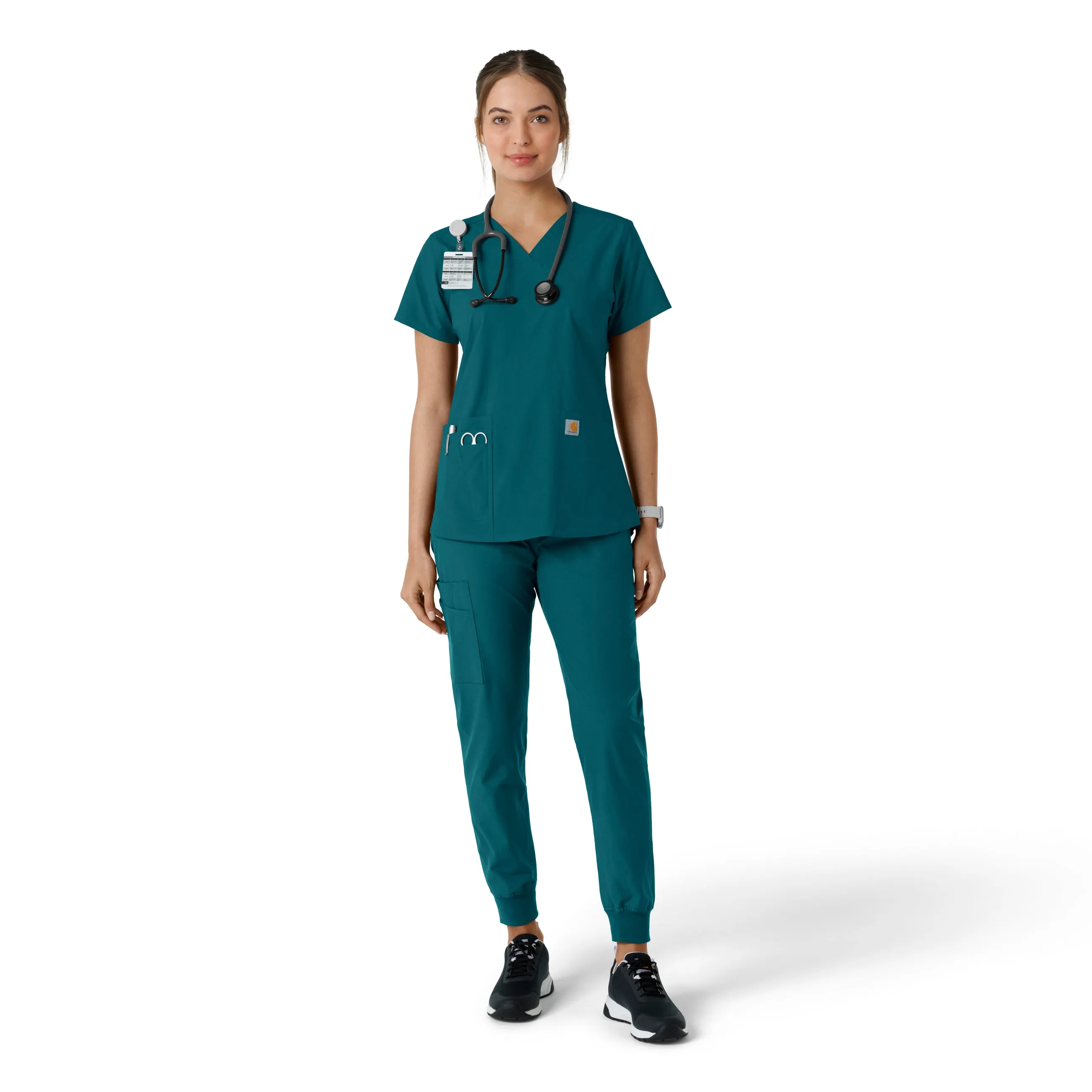 Force Essentials C12313 V-Neck Knit Panel Scrub Top Caribbean