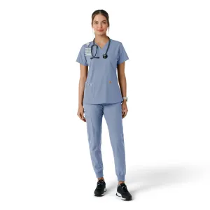 Force Essentials C12313 V-Neck Knit Panel Scrub Top Ceil Blue