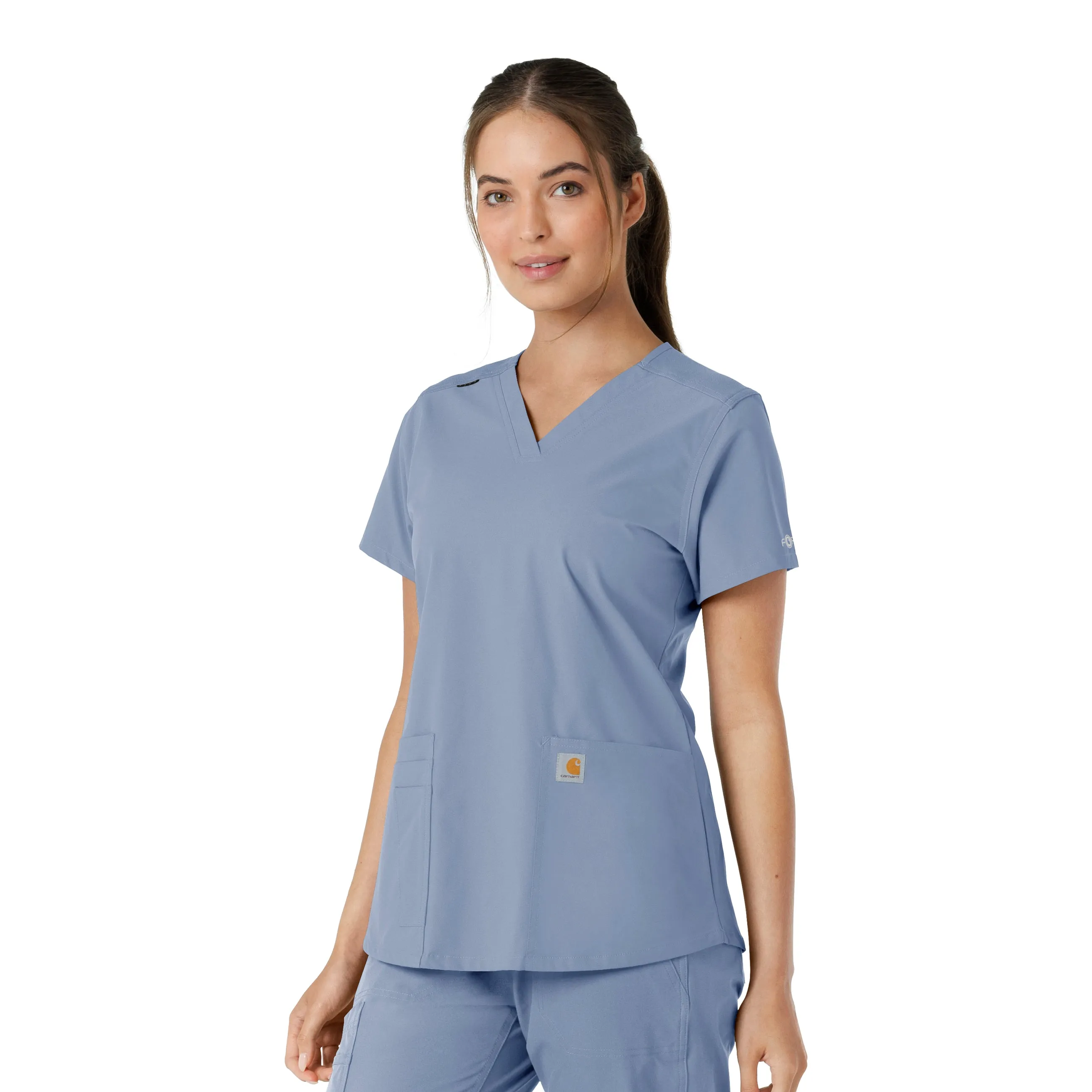 Force Essentials C12313 V-Neck Knit Panel Scrub Top Ceil Blue