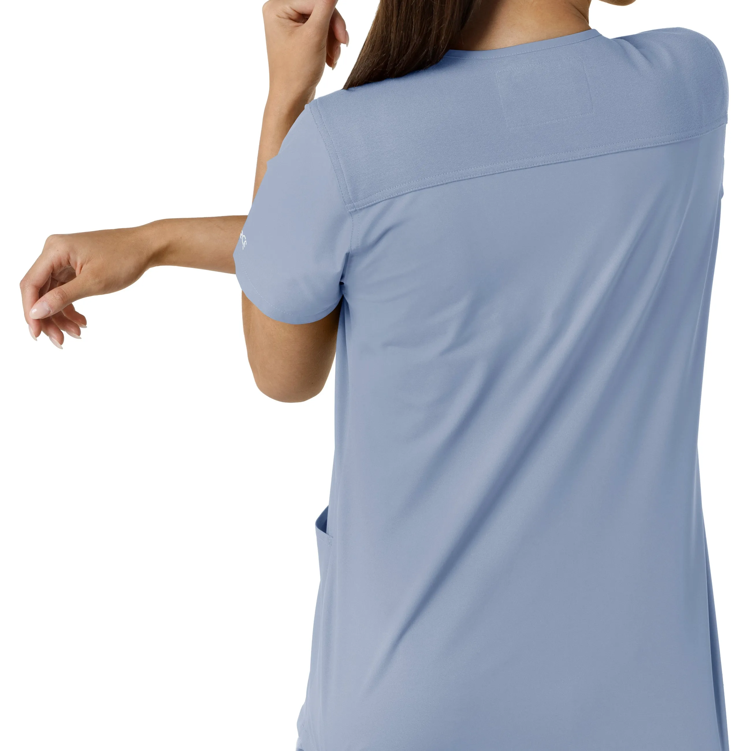 Force Essentials C12313 V-Neck Knit Panel Scrub Top Ceil Blue