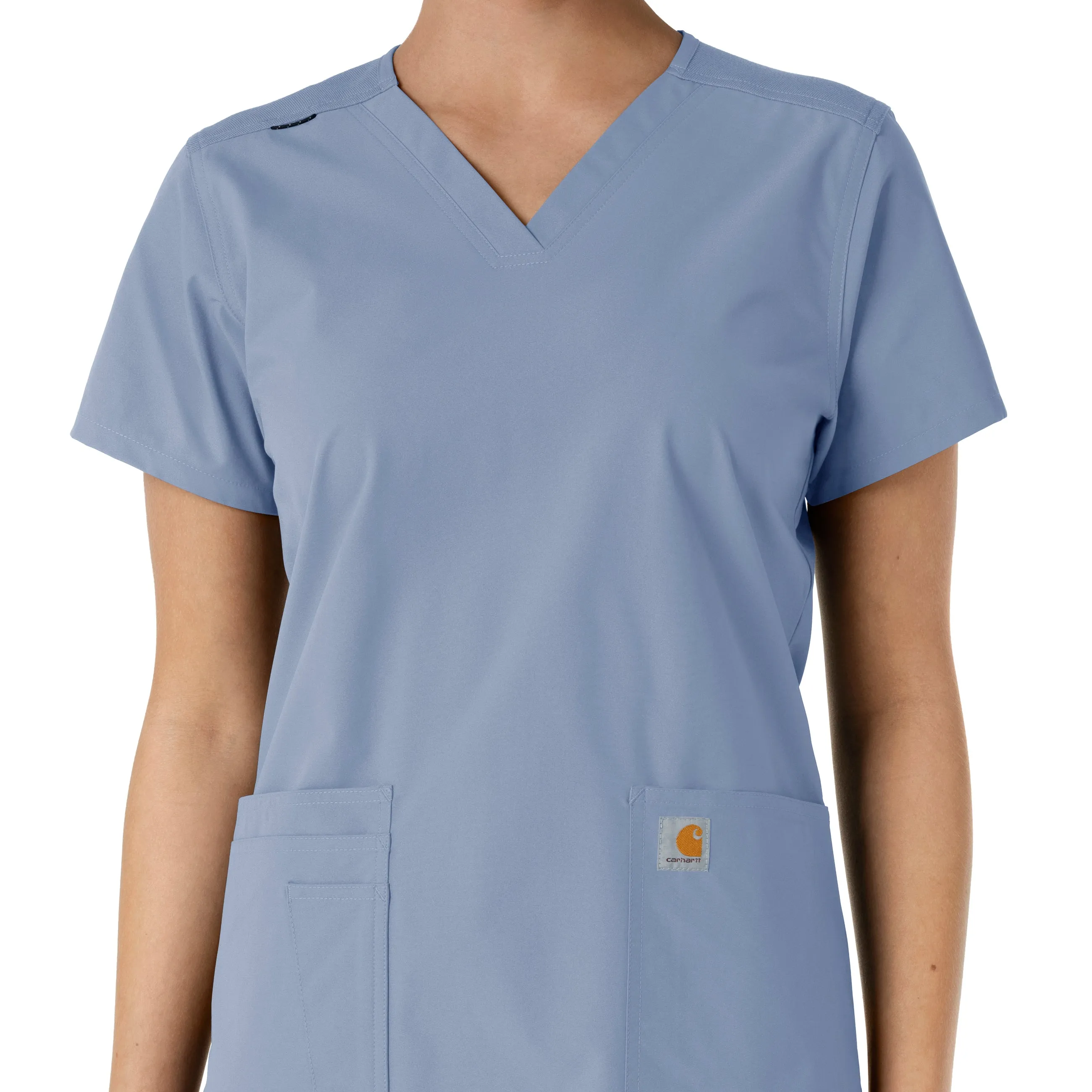 Force Essentials C12313 V-Neck Knit Panel Scrub Top Ceil Blue