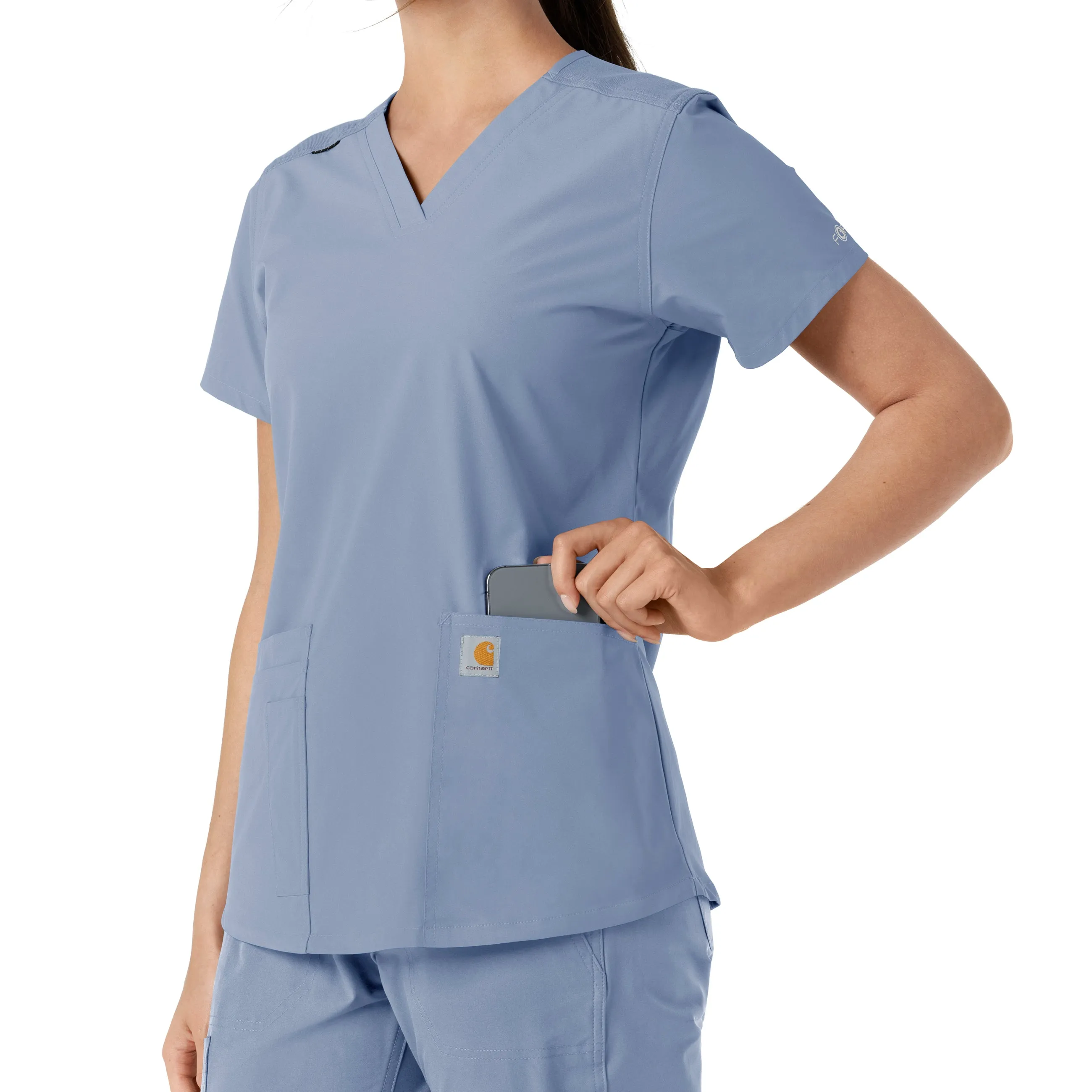Force Essentials C12313 V-Neck Knit Panel Scrub Top Ceil Blue