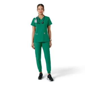 Force Essentials C12313 V-Neck Knit Panel Scrub Top Hunter
