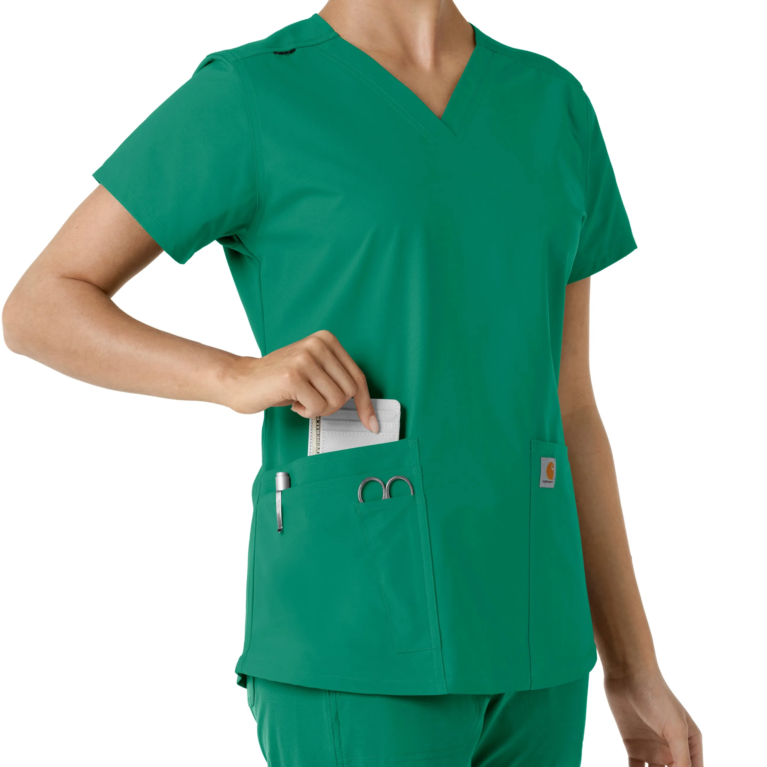 Force Essentials C12313 V-Neck Knit Panel Scrub Top Hunter