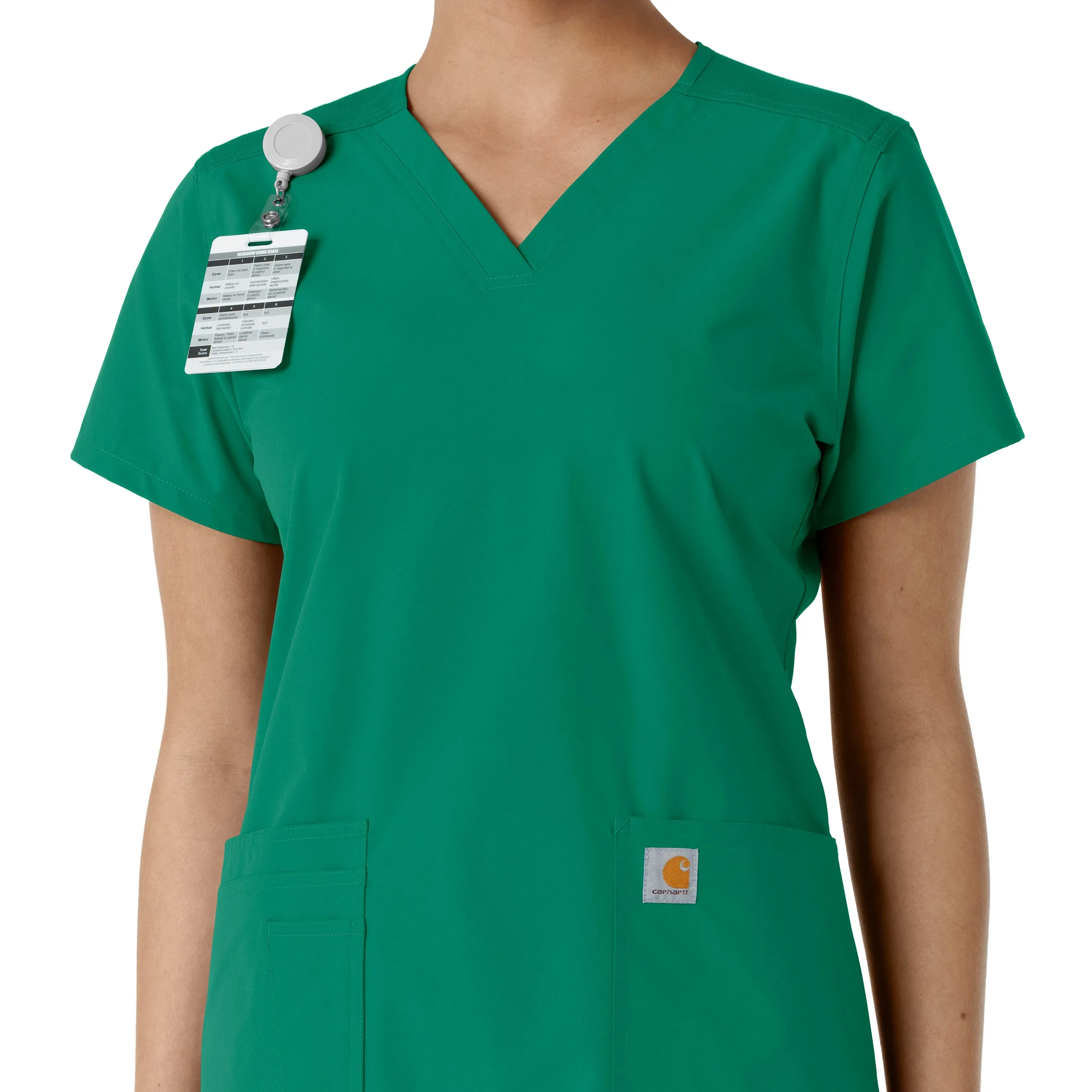 Force Essentials C12313 V-Neck Knit Panel Scrub Top Hunter