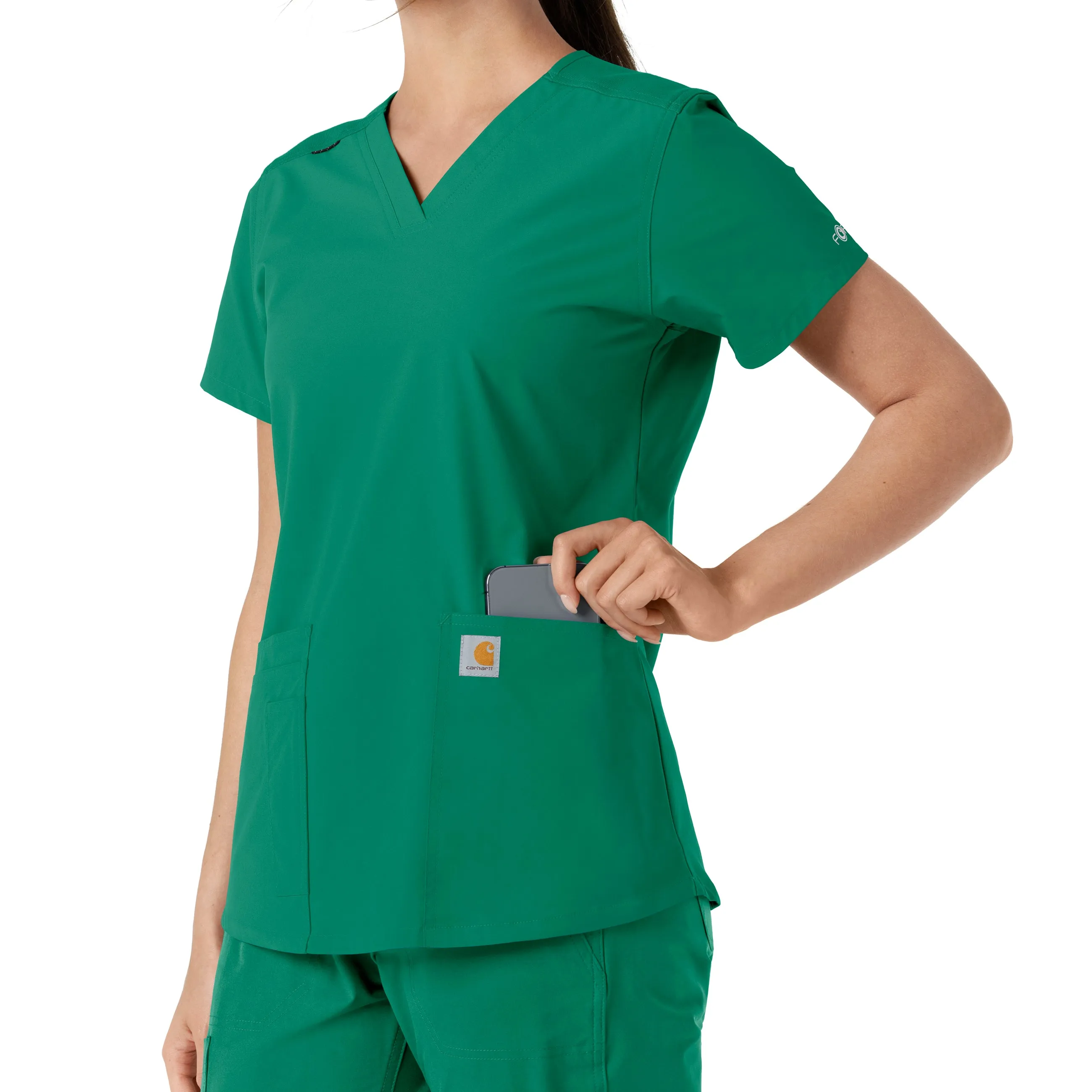 Force Essentials C12313 V-Neck Knit Panel Scrub Top Hunter