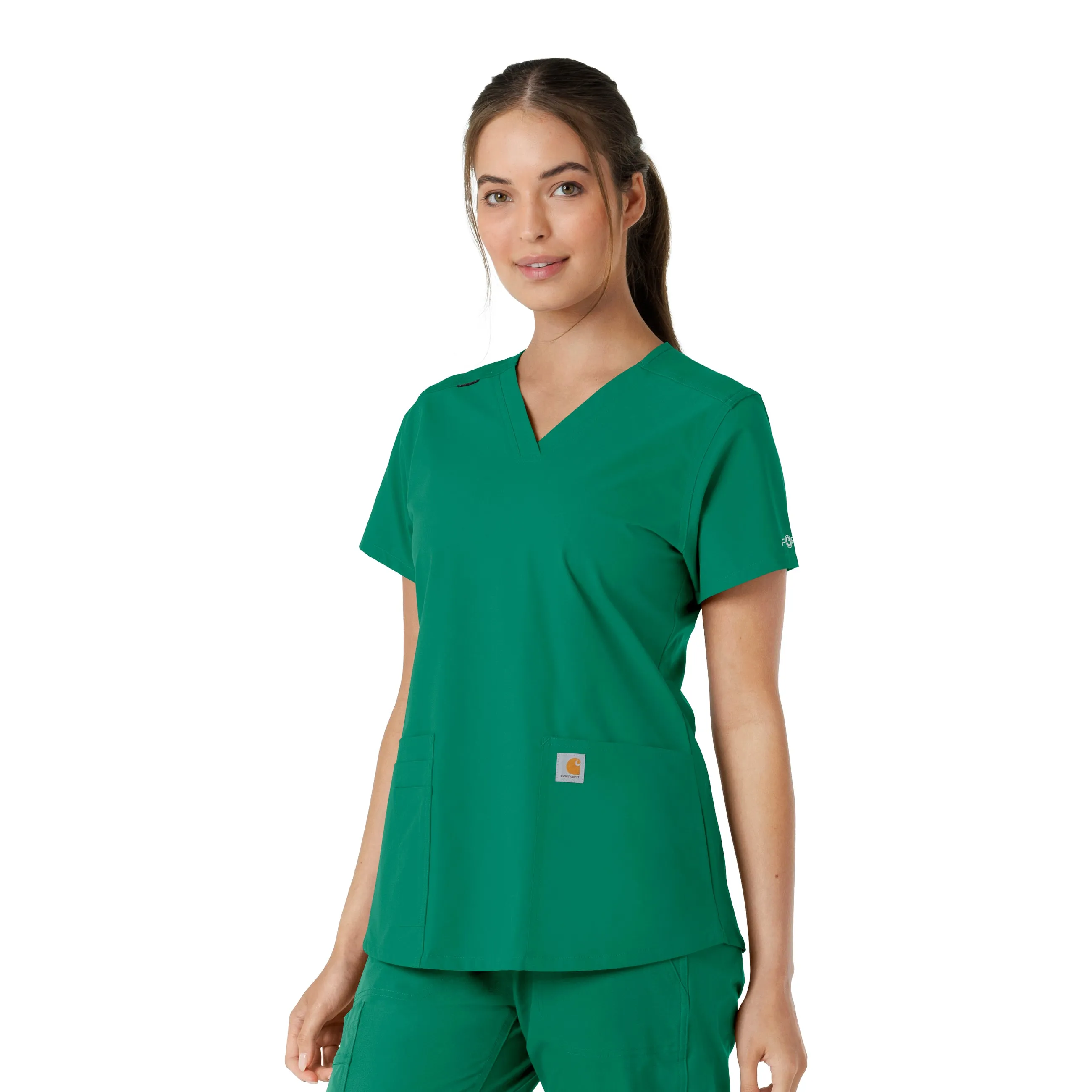 Force Essentials C12313 V-Neck Knit Panel Scrub Top Hunter
