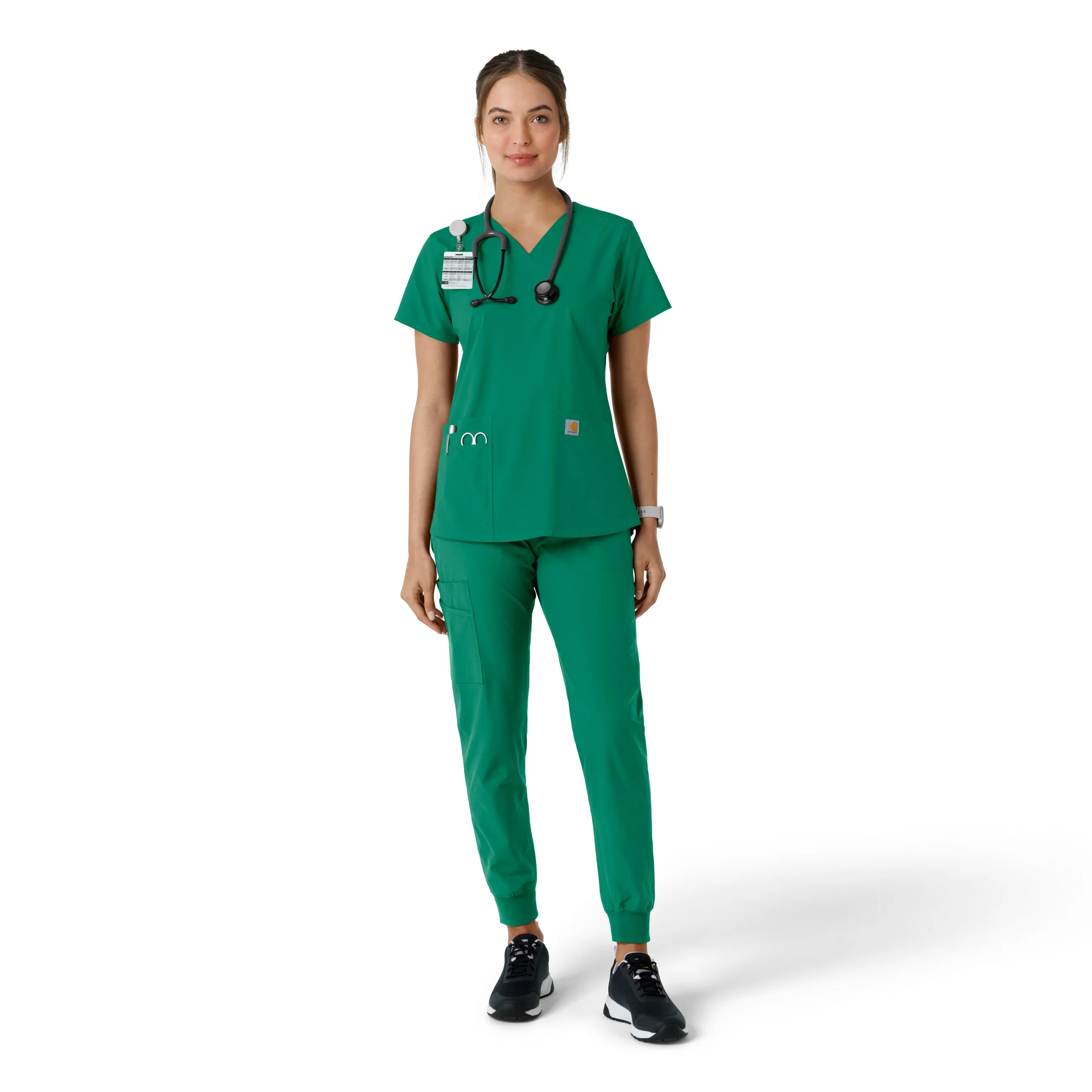 Force Essentials C12313 V-Neck Knit Panel Scrub Top Hunter