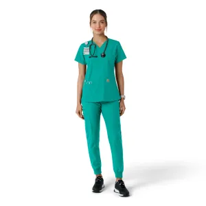 Force Essentials C12313 V-Neck Knit Panel Scrub Top Teal