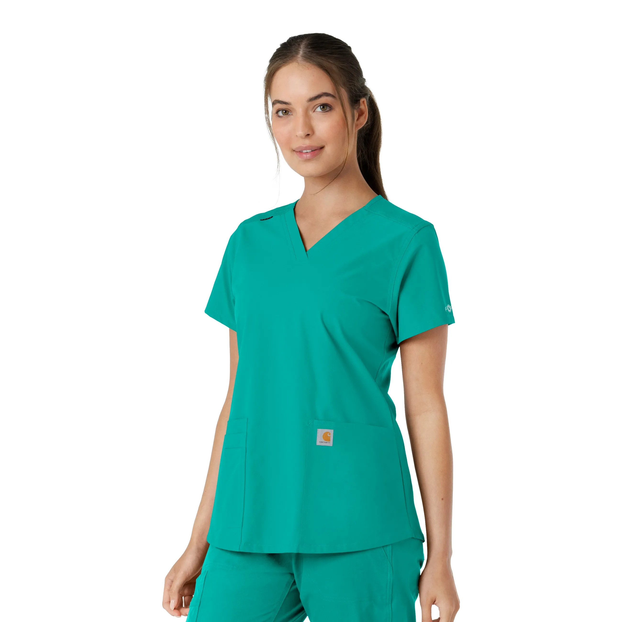 Force Essentials C12313 V-Neck Knit Panel Scrub Top Teal