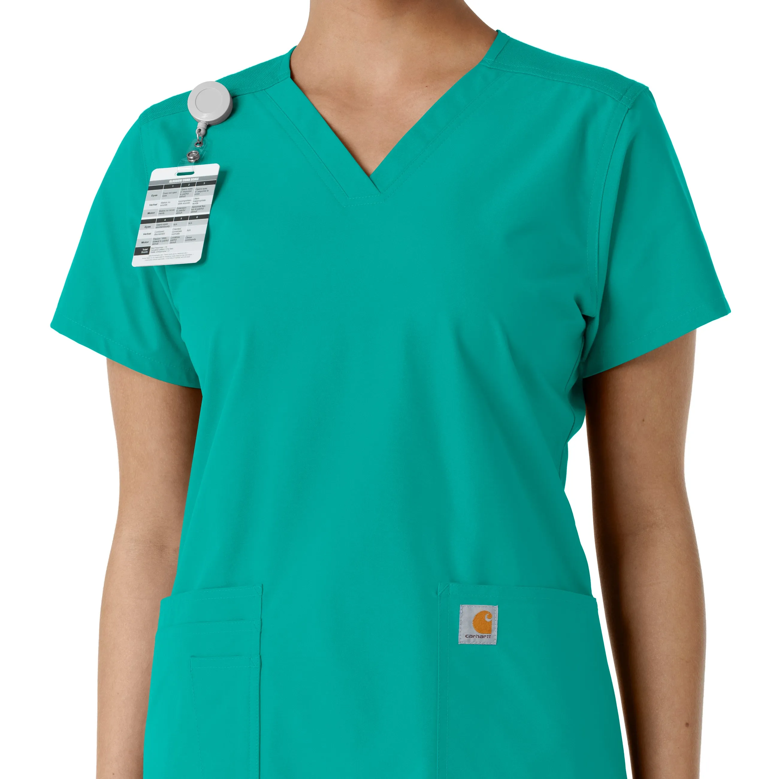 Force Essentials C12313 V-Neck Knit Panel Scrub Top Teal