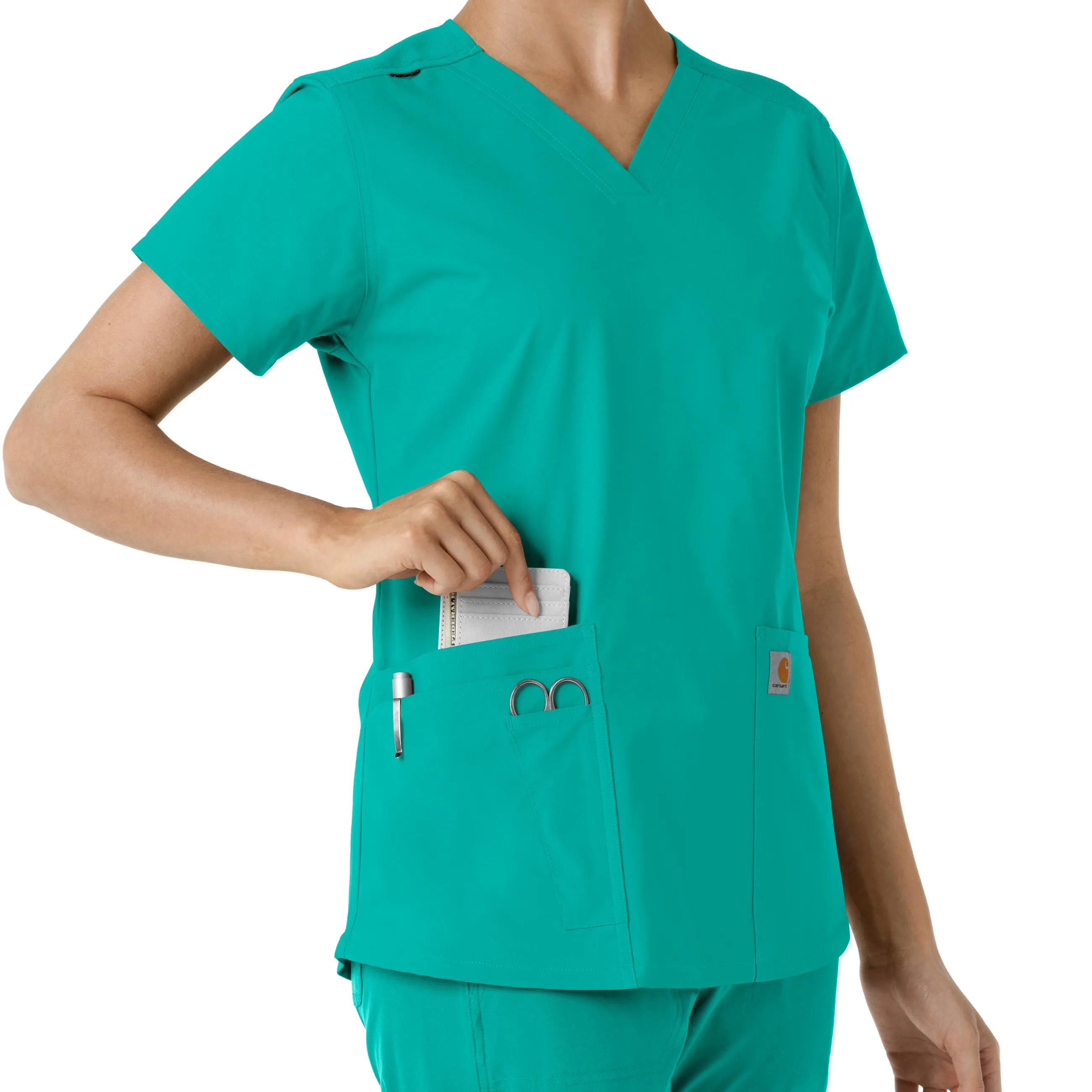 Force Essentials C12313 V-Neck Knit Panel Scrub Top Teal