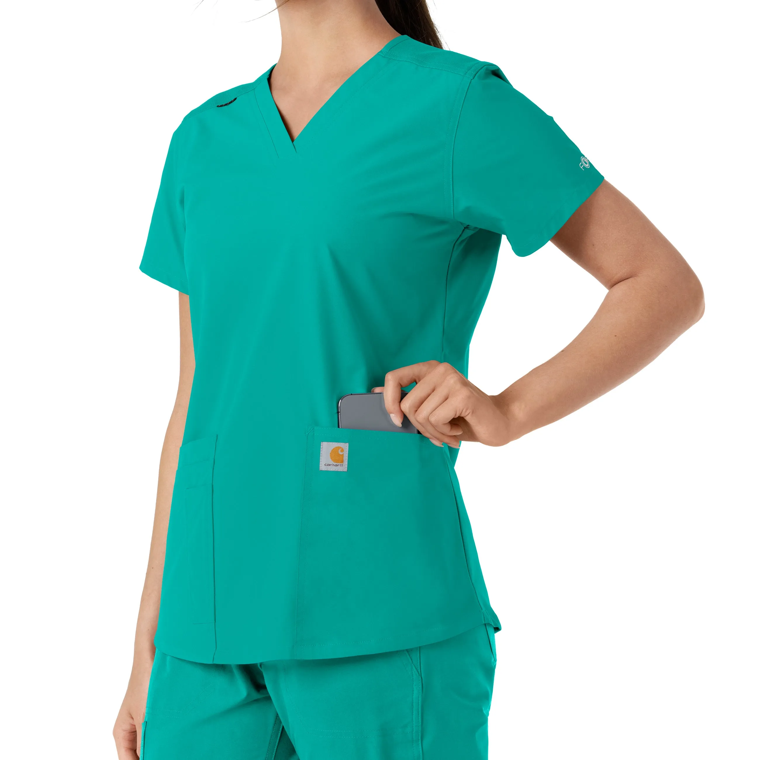 Force Essentials C12313 V-Neck Knit Panel Scrub Top Teal