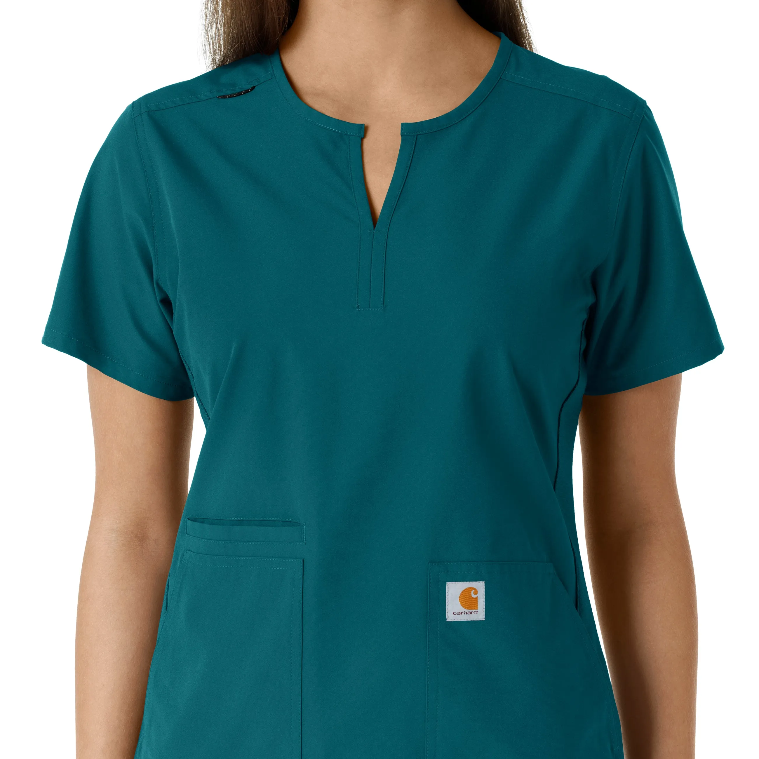Force Essentials C12413 Notch Neck Tunic Knit Panel Scrub Top Caribbean