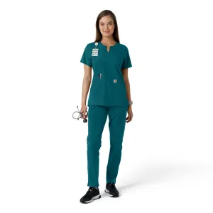 Force Essentials C12413 Notch Neck Tunic Knit Panel Scrub Top Caribbean