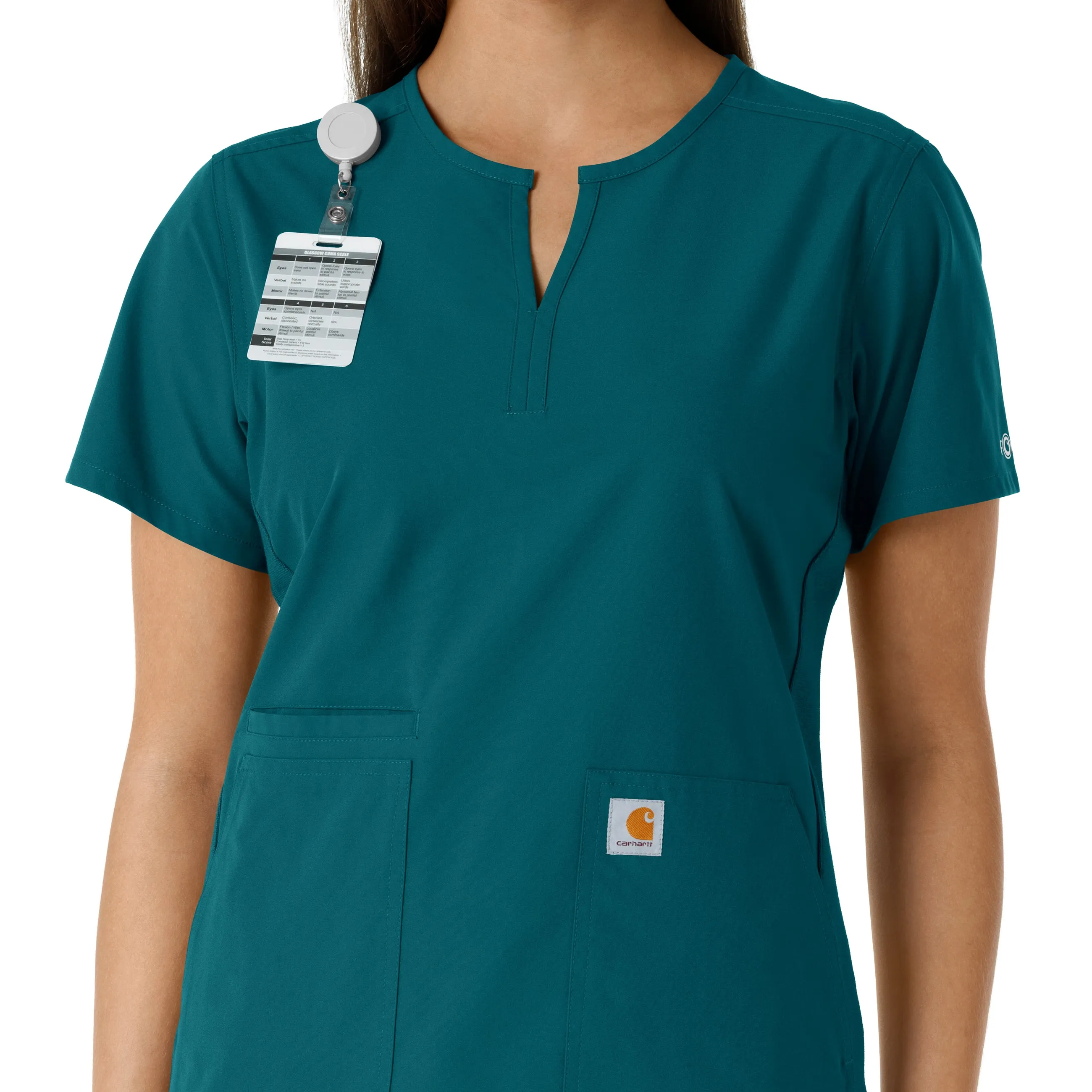 Force Essentials C12413 Notch Neck Tunic Knit Panel Scrub Top Caribbean