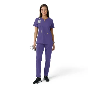 Force Essentials C12413 Notch Neck Tunic Knit Panel Scrub Top Grape