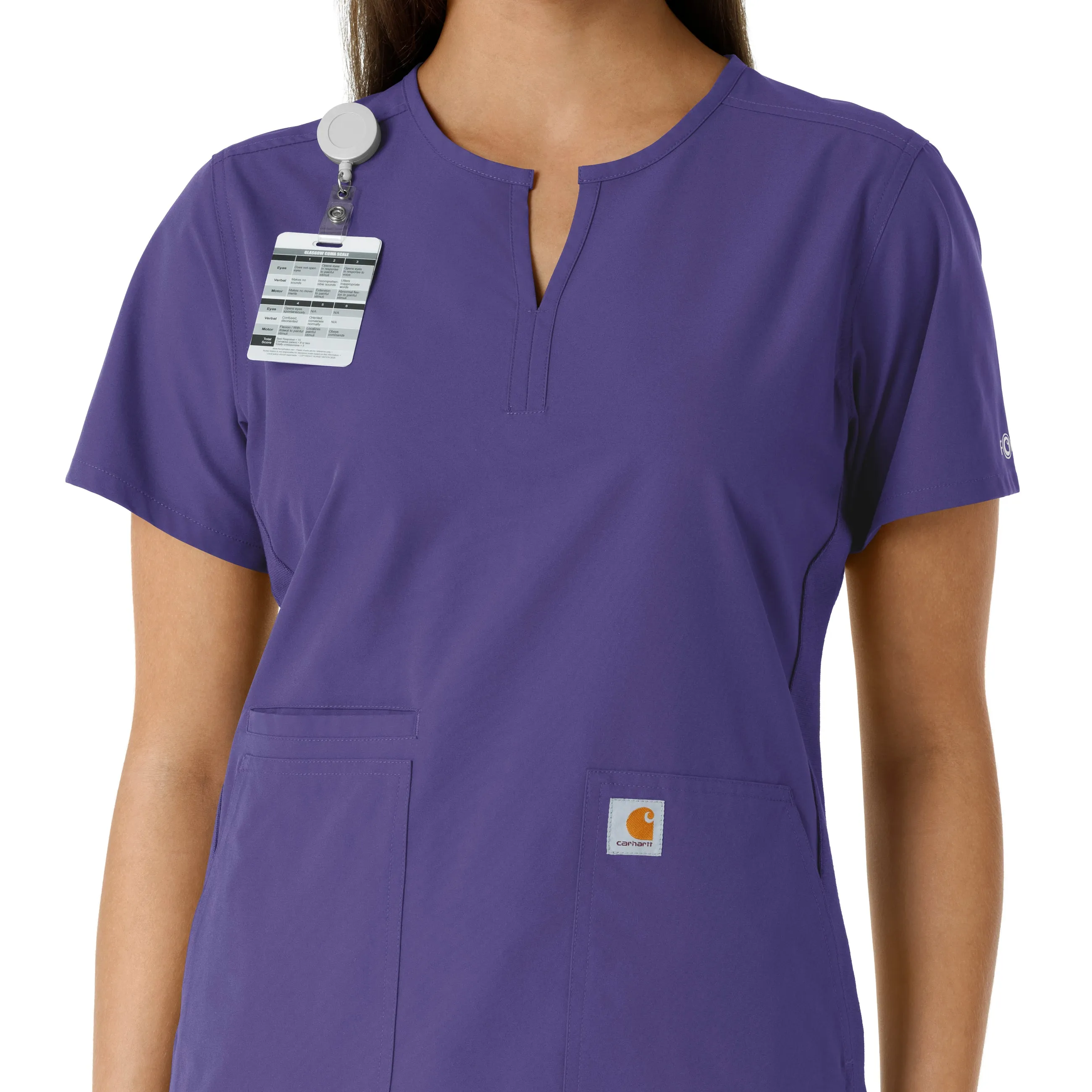 Force Essentials C12413 Notch Neck Tunic Knit Panel Scrub Top Grape