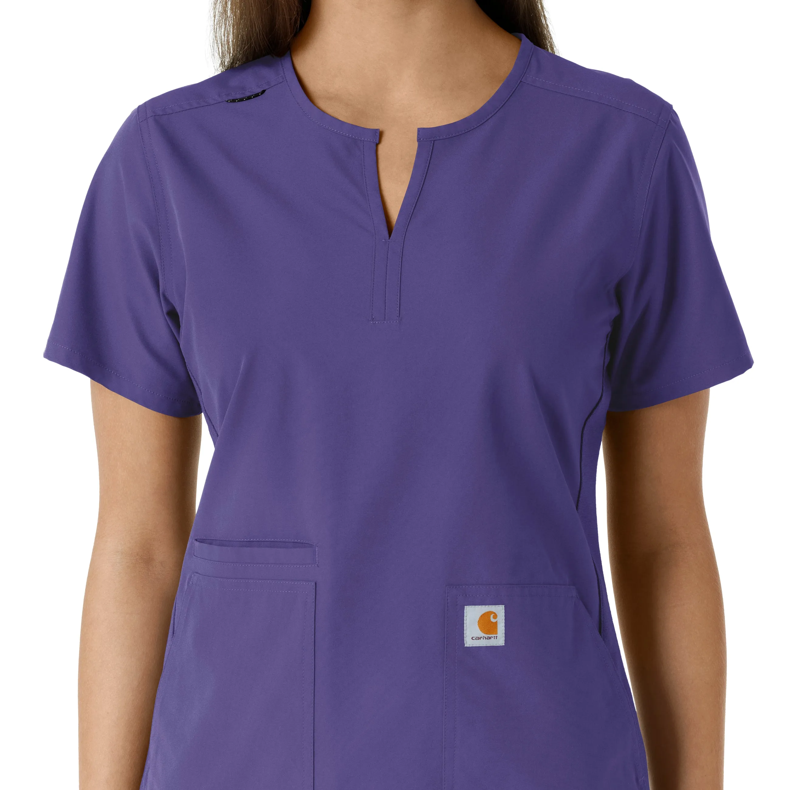 Force Essentials C12413 Notch Neck Tunic Knit Panel Scrub Top Grape