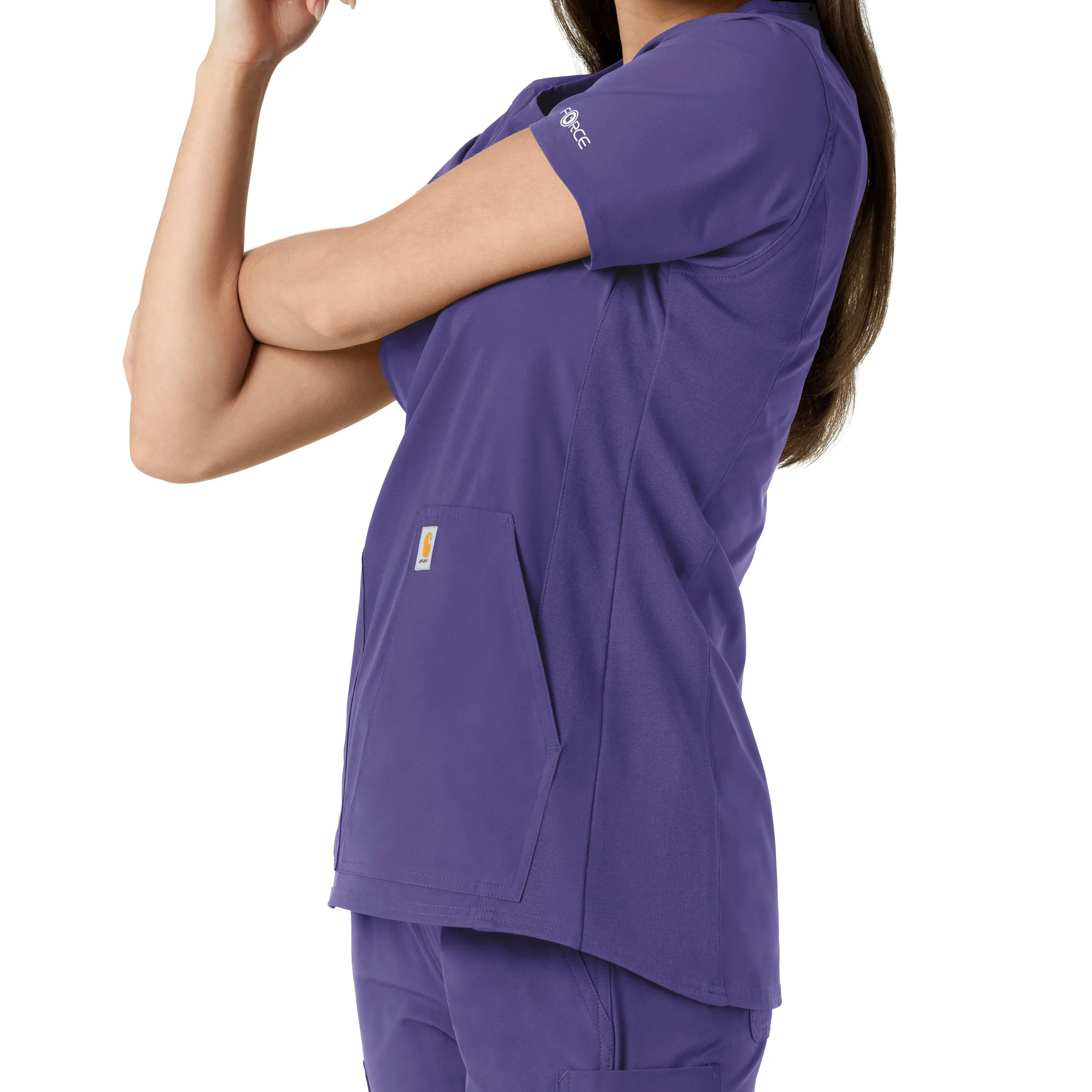 Force Essentials C12413 Notch Neck Tunic Knit Panel Scrub Top Grape