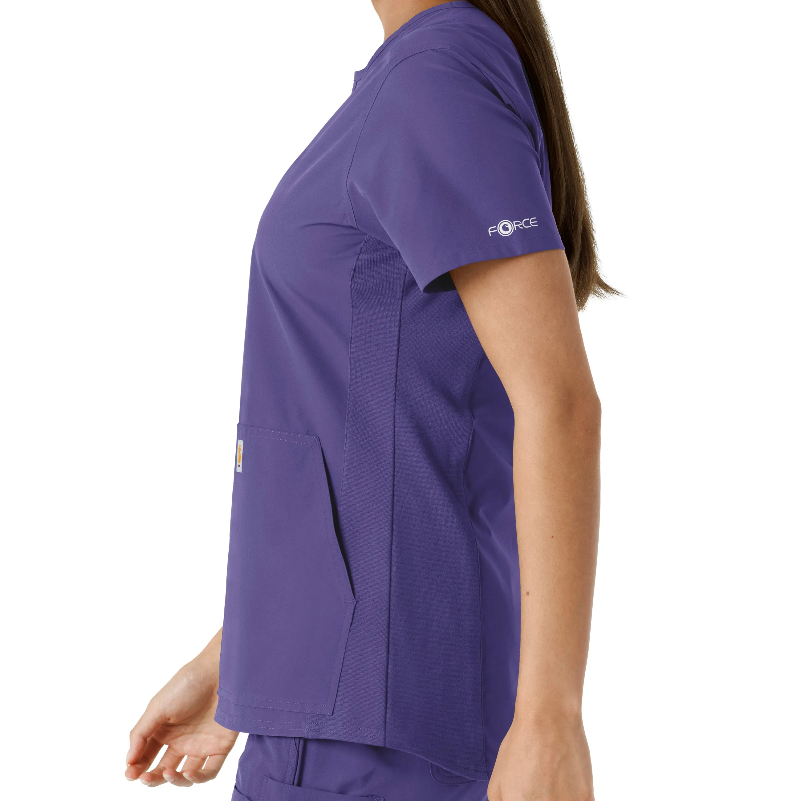 Force Essentials C12413 Notch Neck Tunic Knit Panel Scrub Top Grape