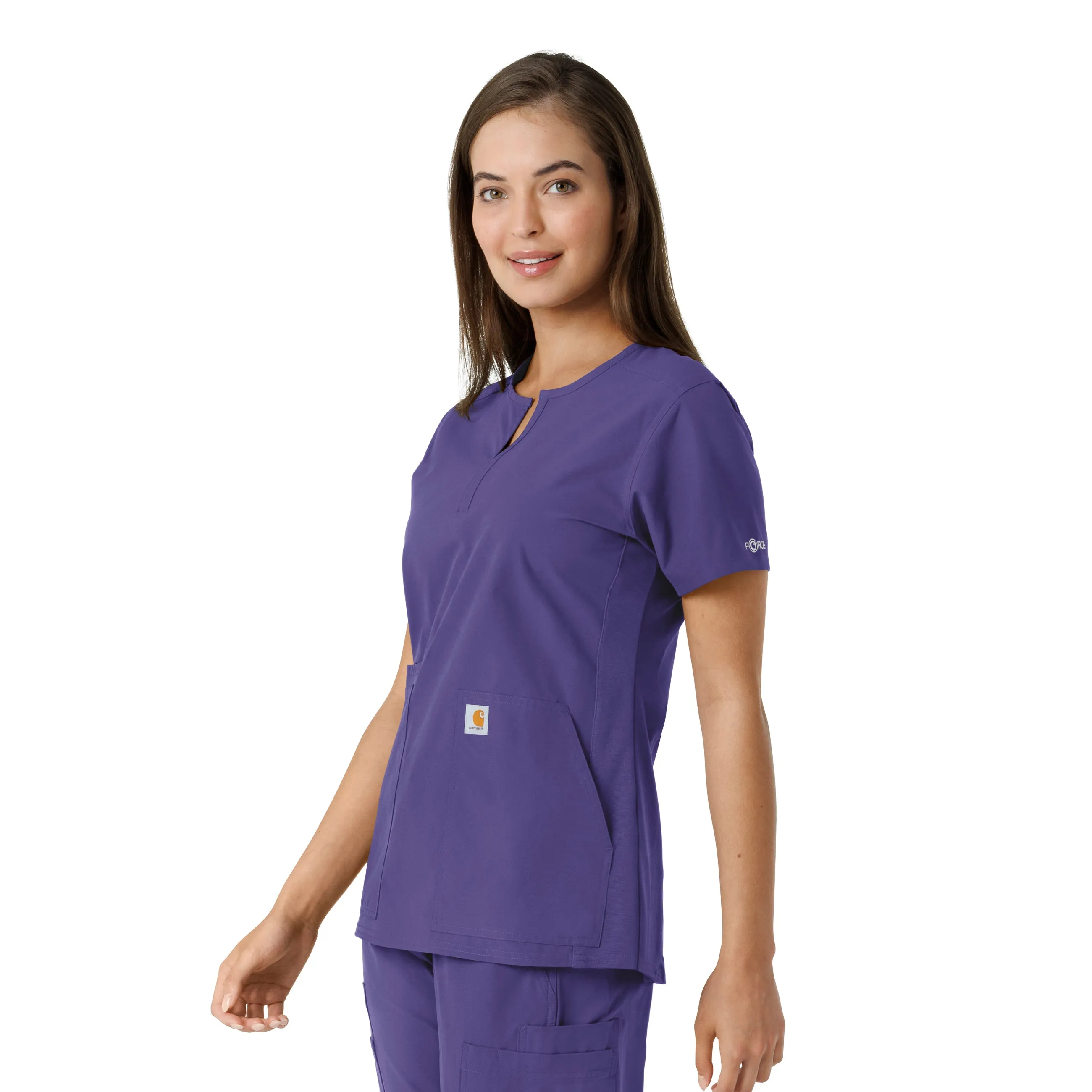 Force Essentials C12413 Notch Neck Tunic Knit Panel Scrub Top Grape