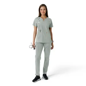 Force Essentials C12413 Notch Neck Tunic Knit Panel Scrub Top Grey