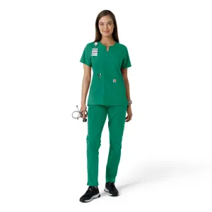 Force Essentials C12413 Notch Neck Tunic Knit Panel Scrub Top Hunter