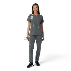 Force Essentials C12413 Notch Neck Tunic Knit Panel Scrub Top Pewter