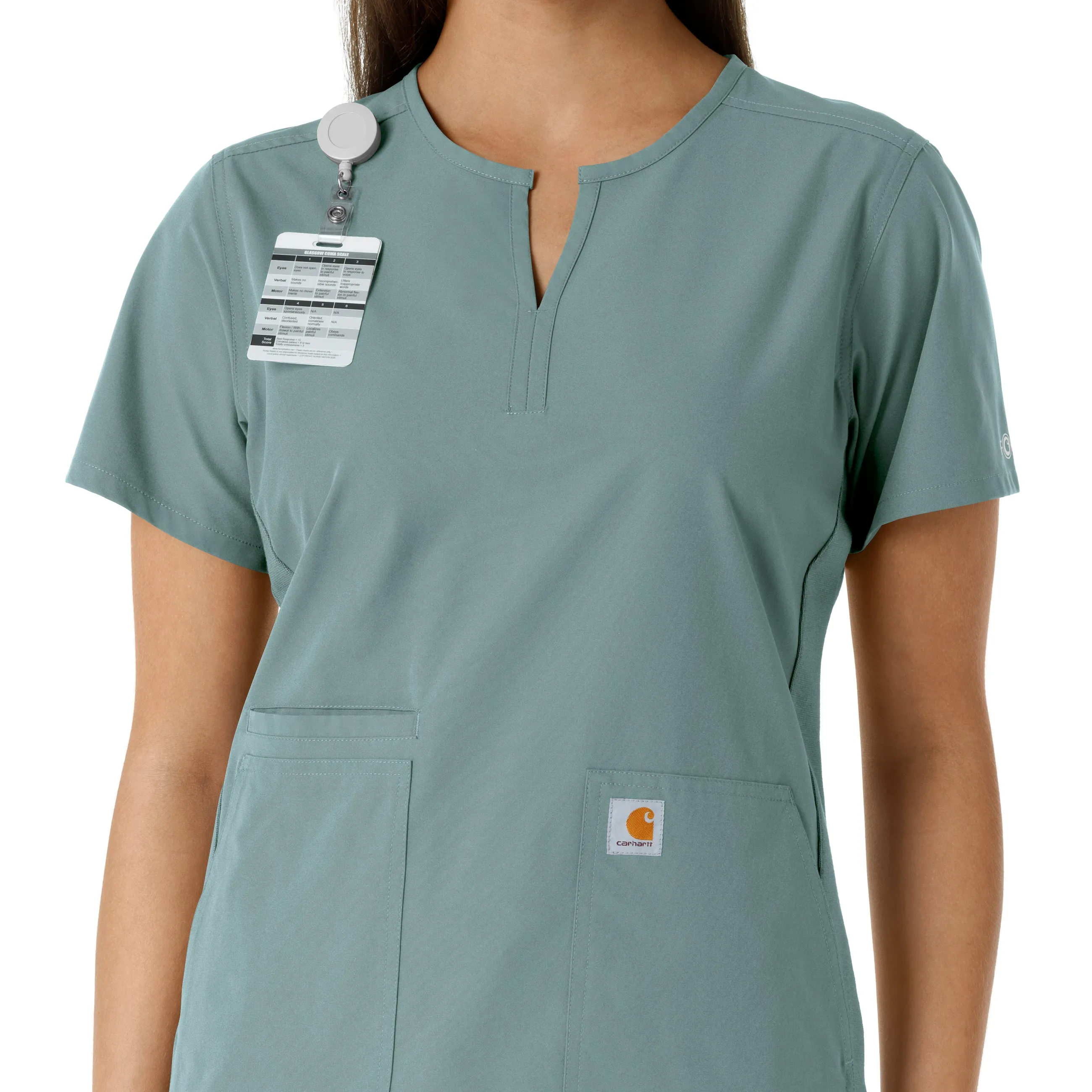 Force Essentials C12413 Notch Neck Tunic Knit Panel Scrub Top Summer Blue