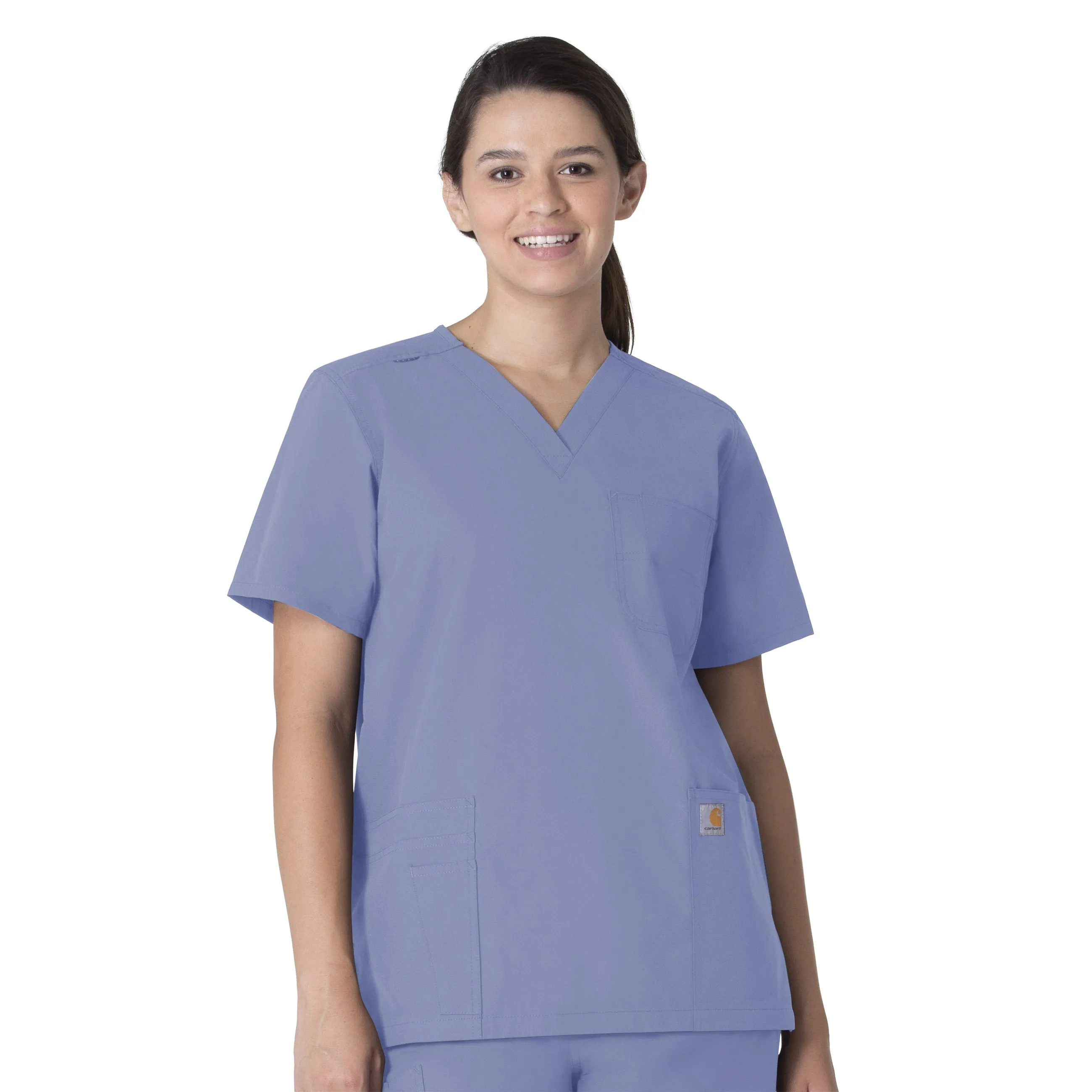 Force Essentials C15013 Unisex V-Neck 6-Pocket Scrub Top Ceil Blue