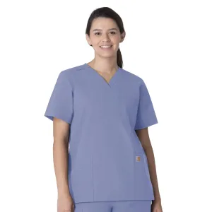 Force Essentials C15013 Unisex V-Neck 6-Pocket Scrub Top Ceil Blue
