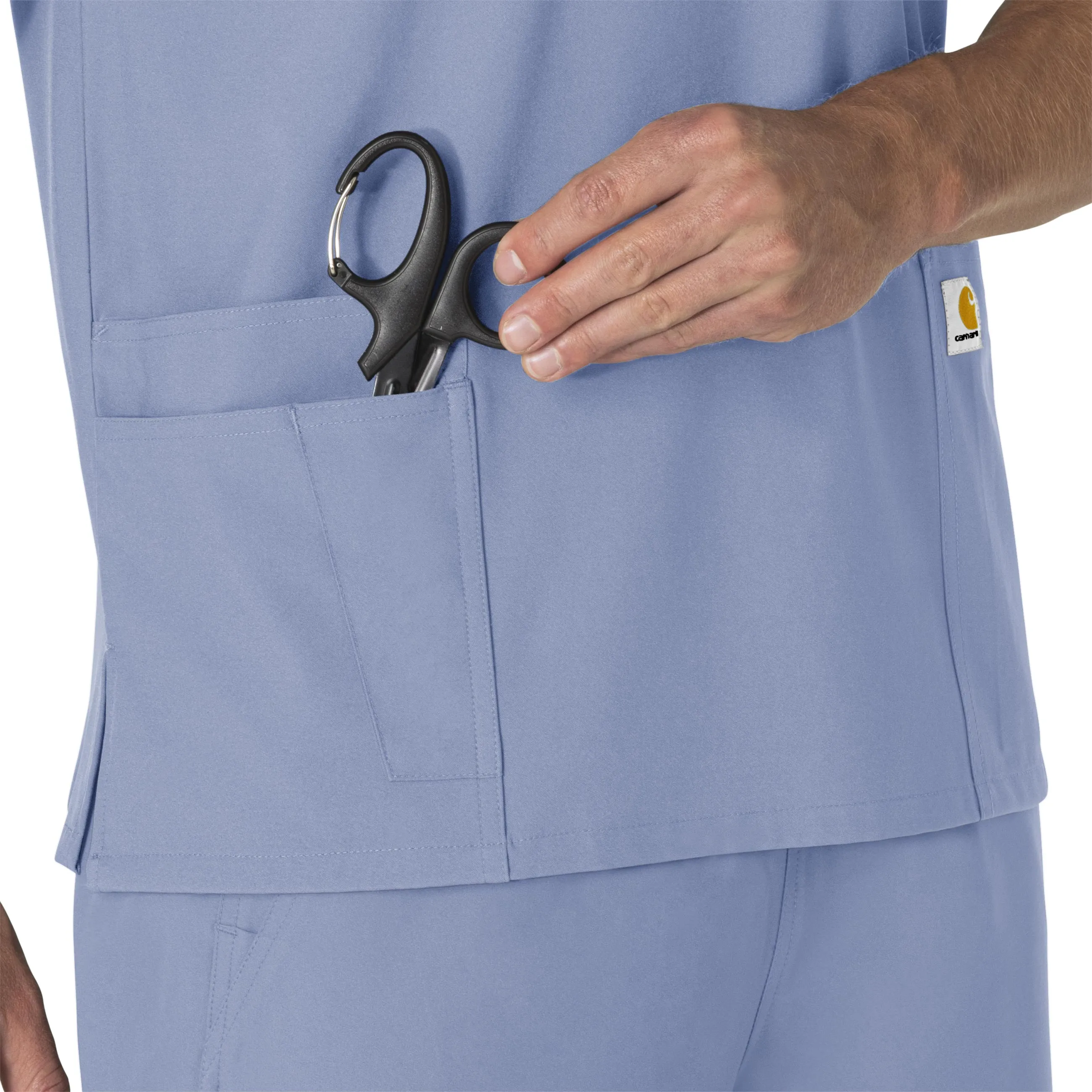 Force Essentials C15013 Unisex V-Neck 6-Pocket Scrub Top Ceil Blue
