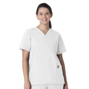 Force Essentials C15013 Unisex V-Neck 6-Pocket Scrub Top White