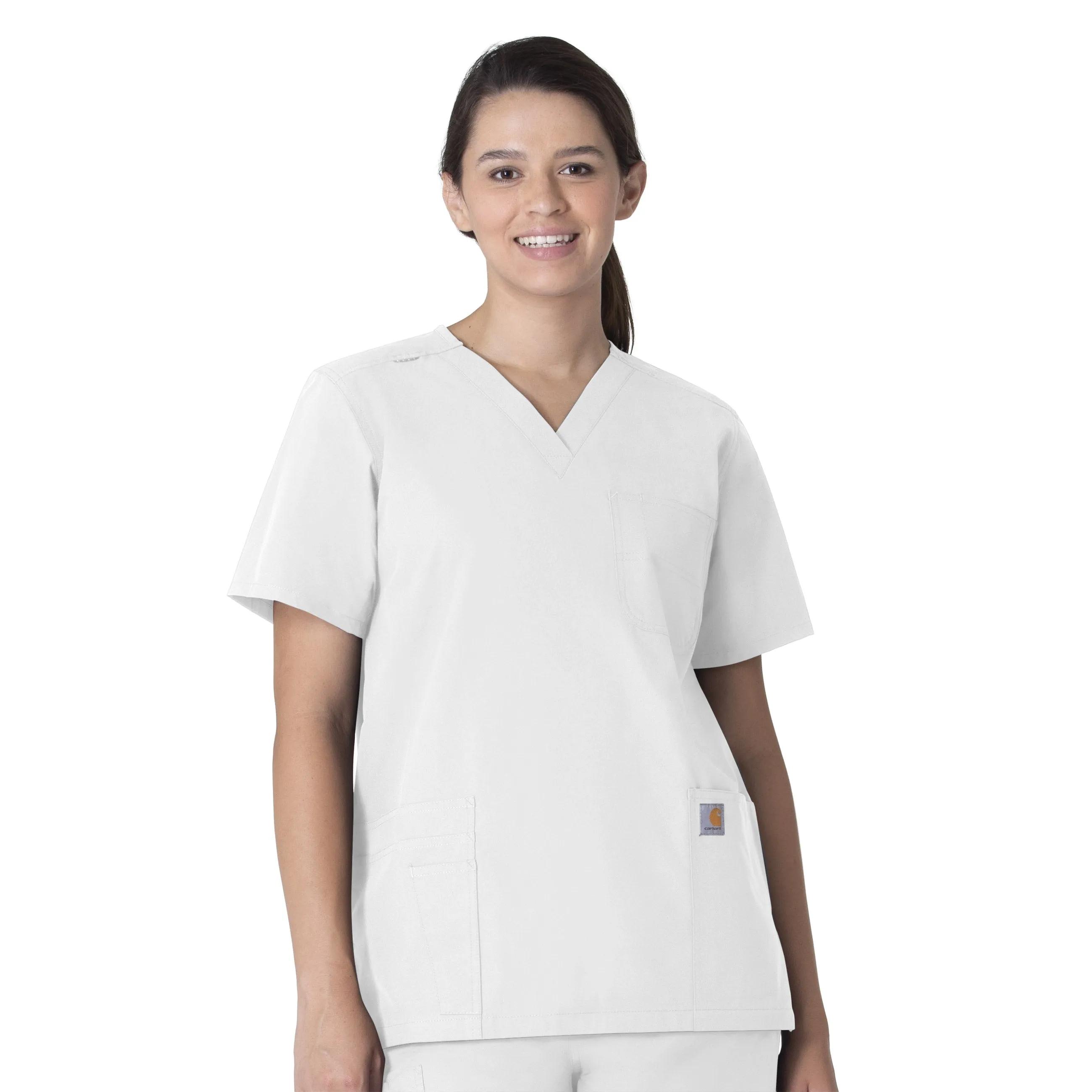 Force Essentials C15013 Unisex V-Neck 6-Pocket Scrub Top White