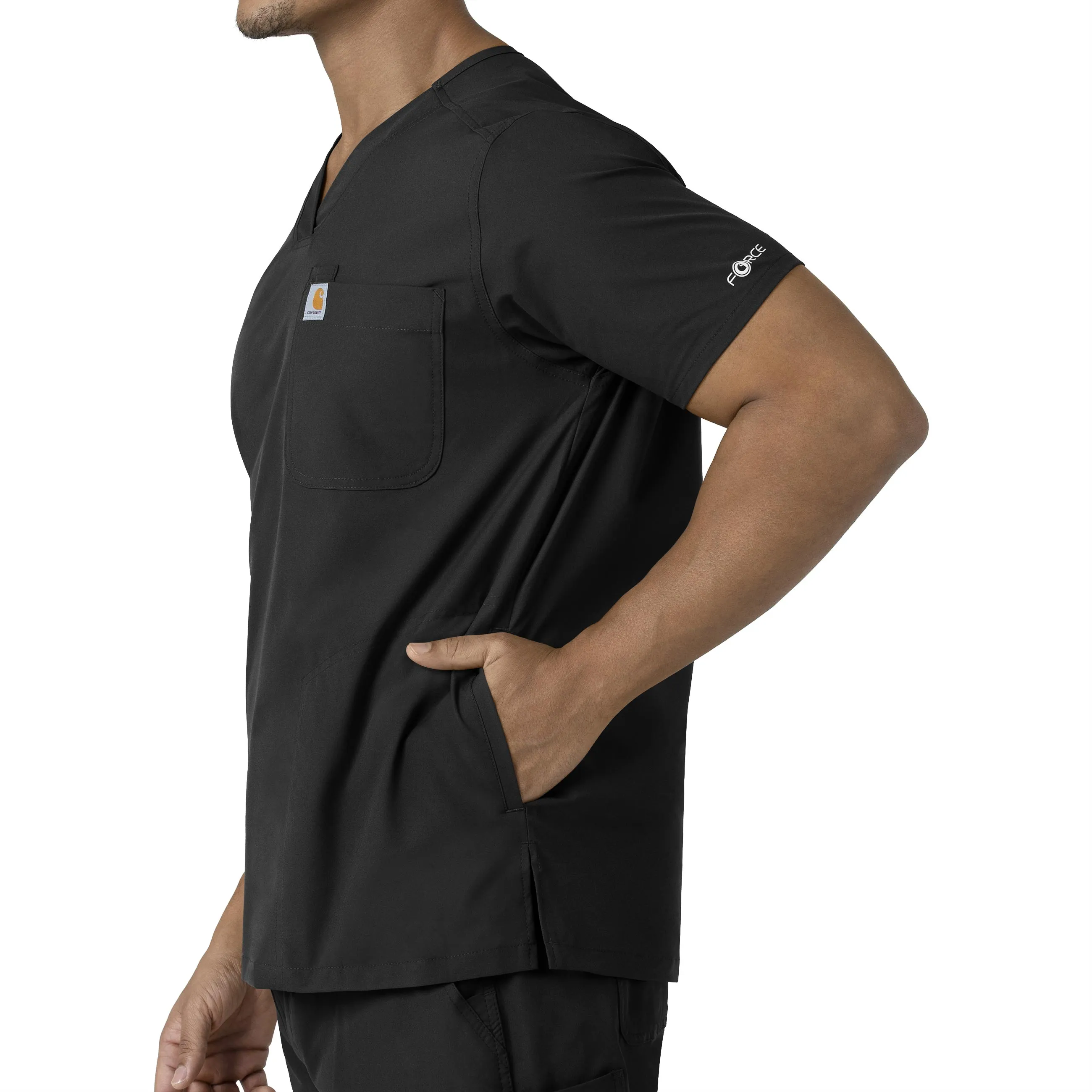 Force Essentials C16113 Men's V-Neck Shirttail Scrub Top Black
