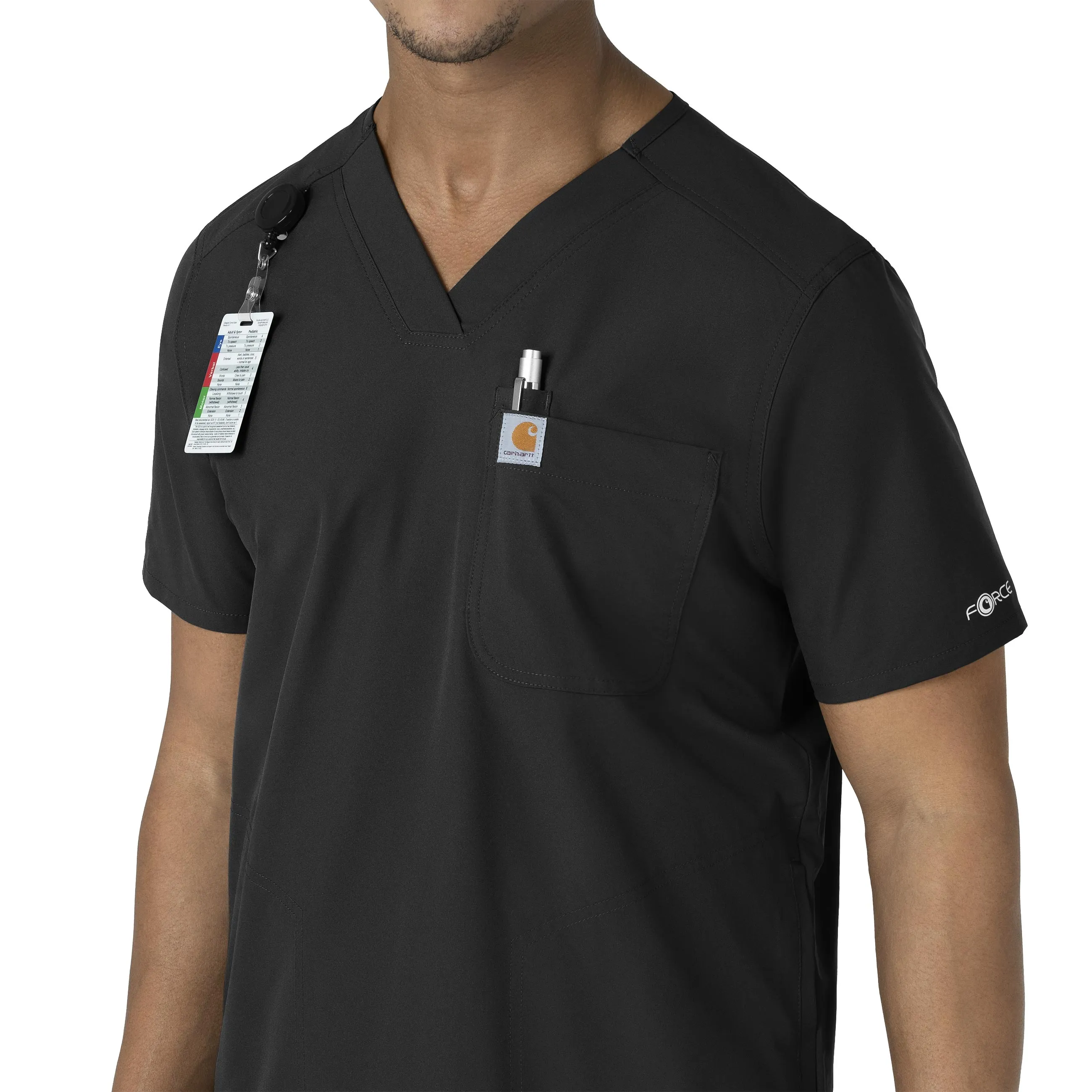 Force Essentials C16113 Men's V-Neck Shirttail Scrub Top Black