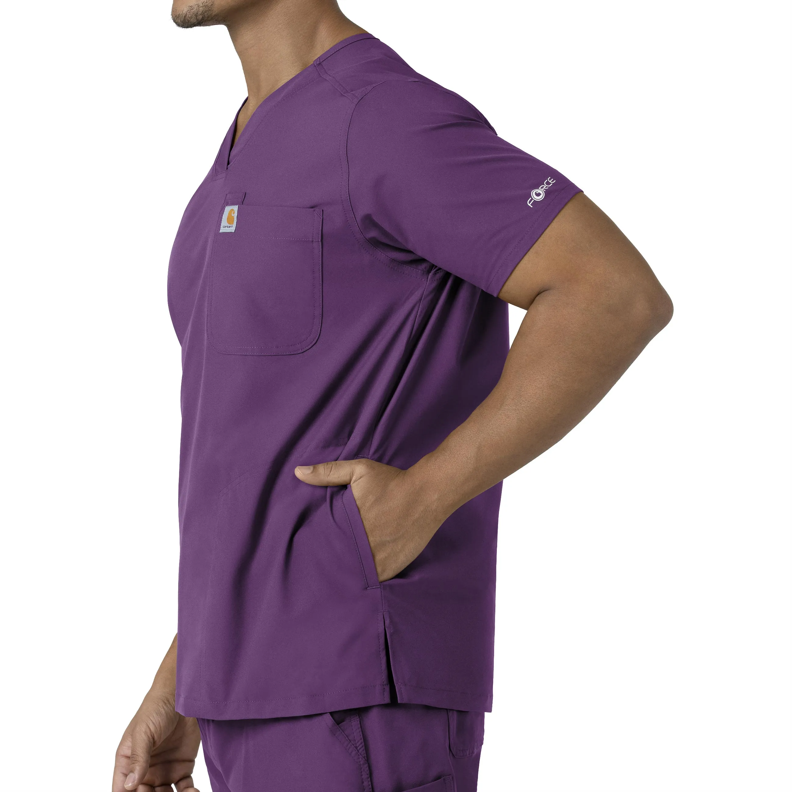 Force Essentials C16113 Men's V-Neck Shirttail Scrub Top Eggplant