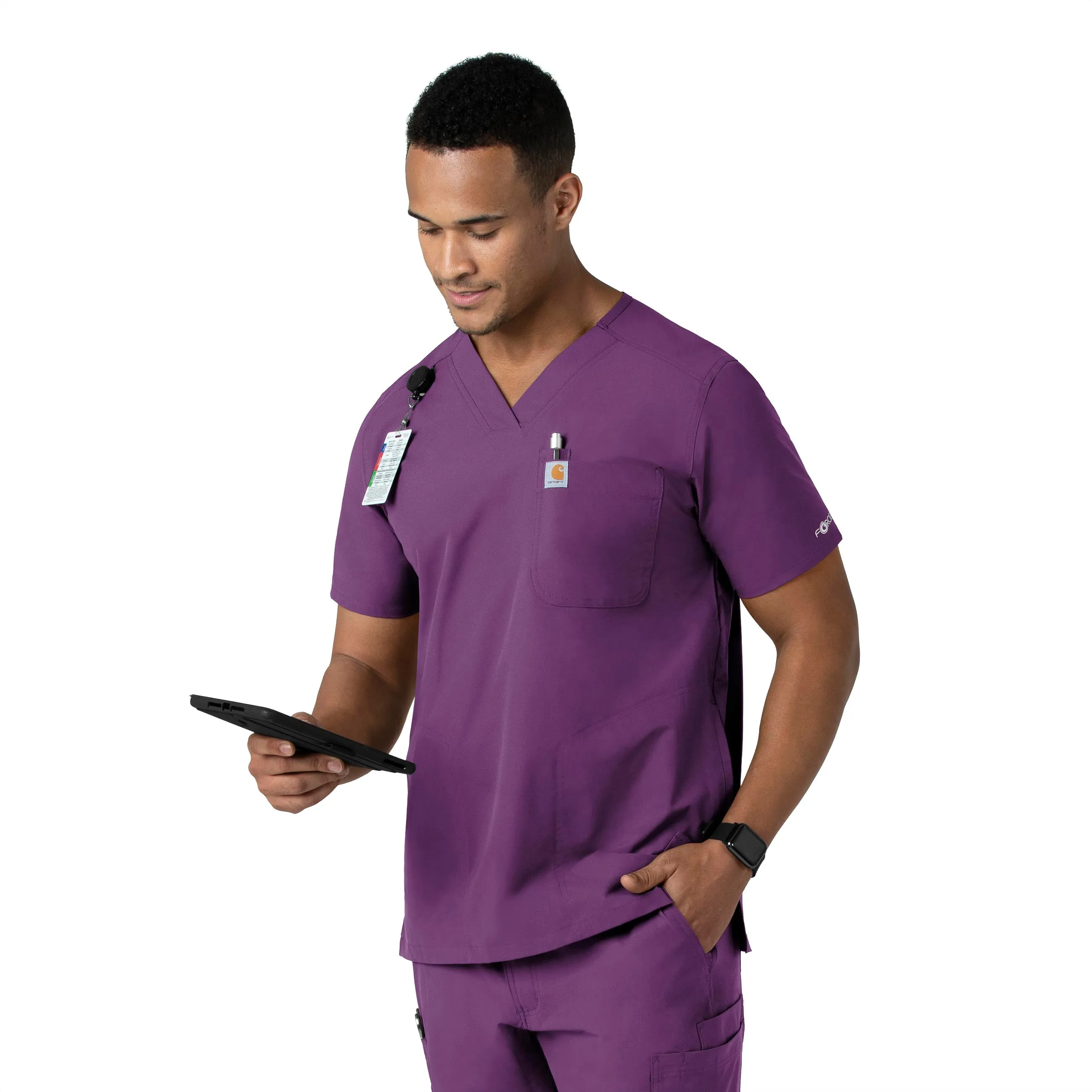 Force Essentials C16113 Men's V-Neck Shirttail Scrub Top Eggplant