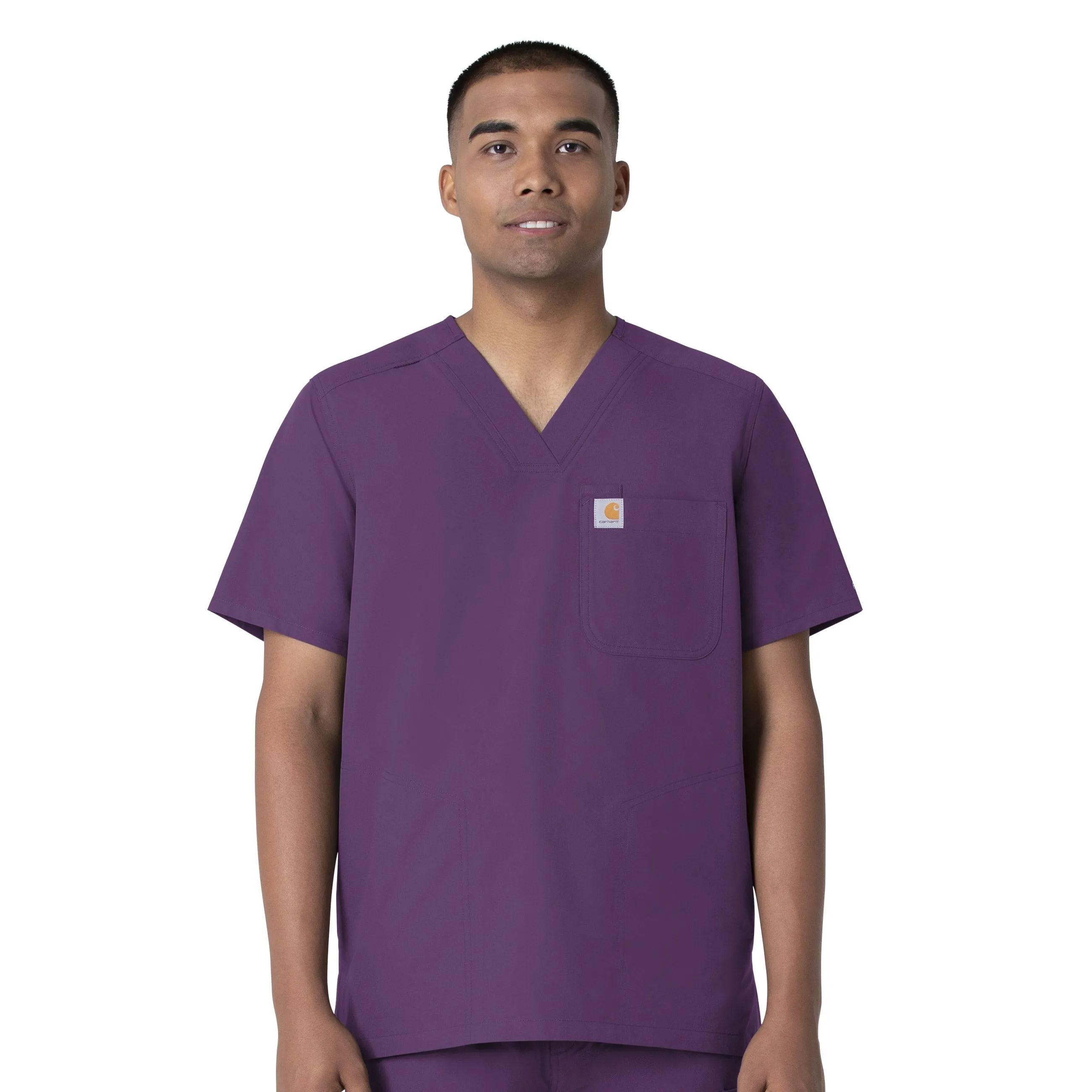 Force Essentials C16113 Men's V-Neck Shirttail Scrub Top Eggplant