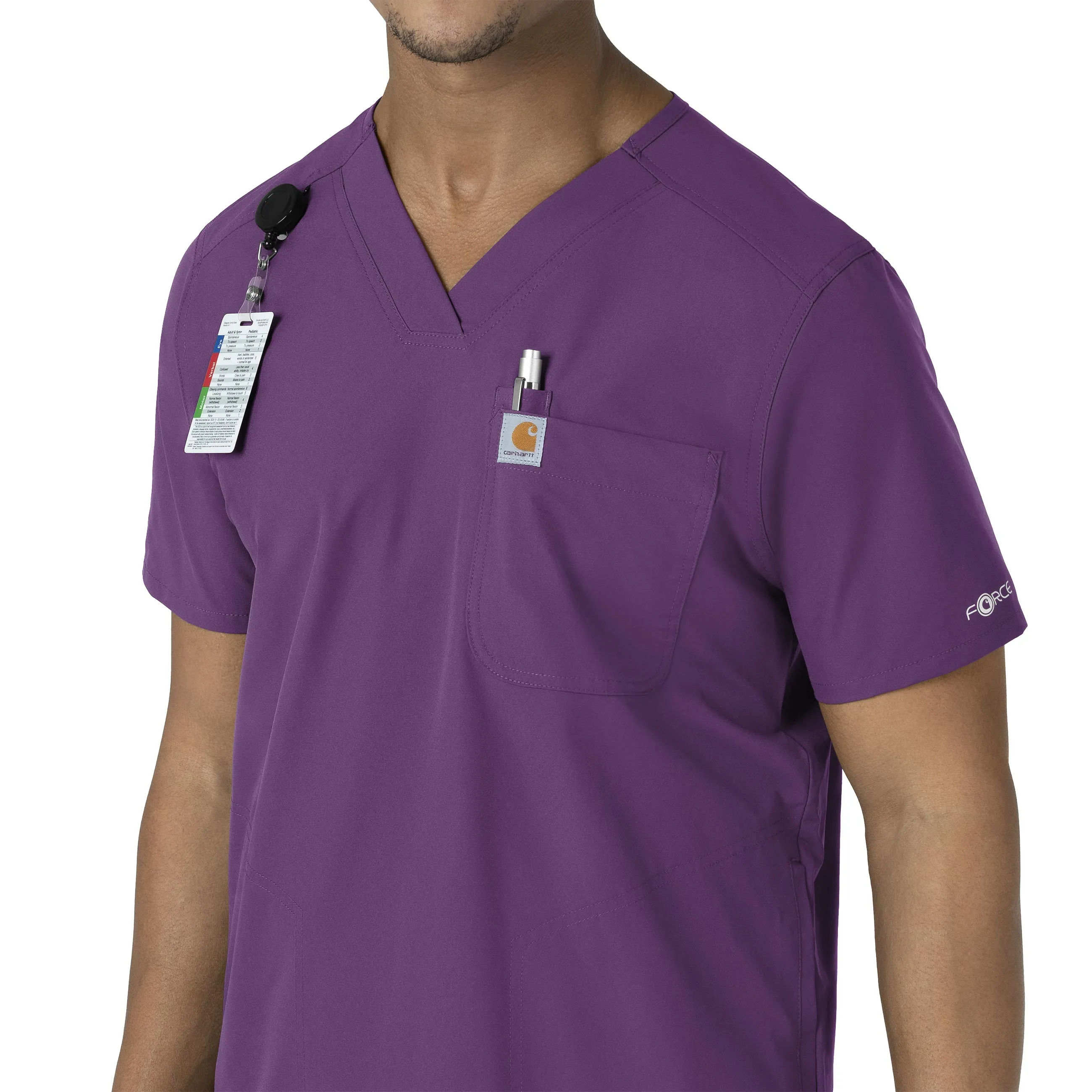 Force Essentials C16113 Men's V-Neck Shirttail Scrub Top Eggplant