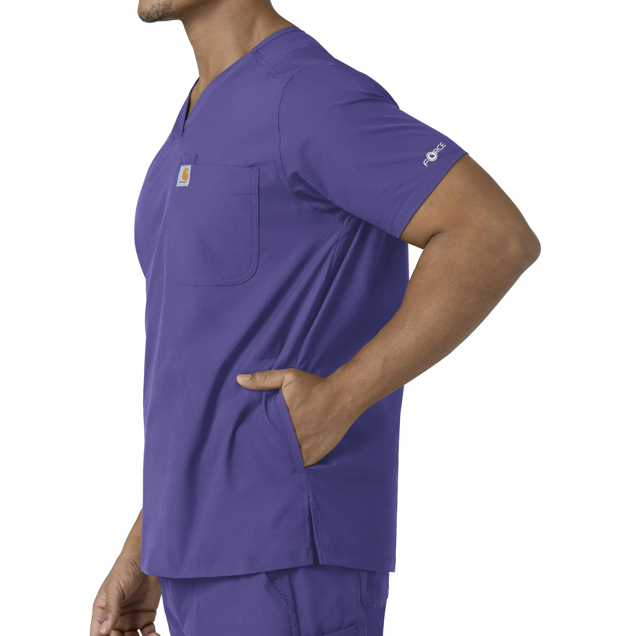 Force Essentials C16113 Men's V-Neck Shirttail Scrub Top Grape