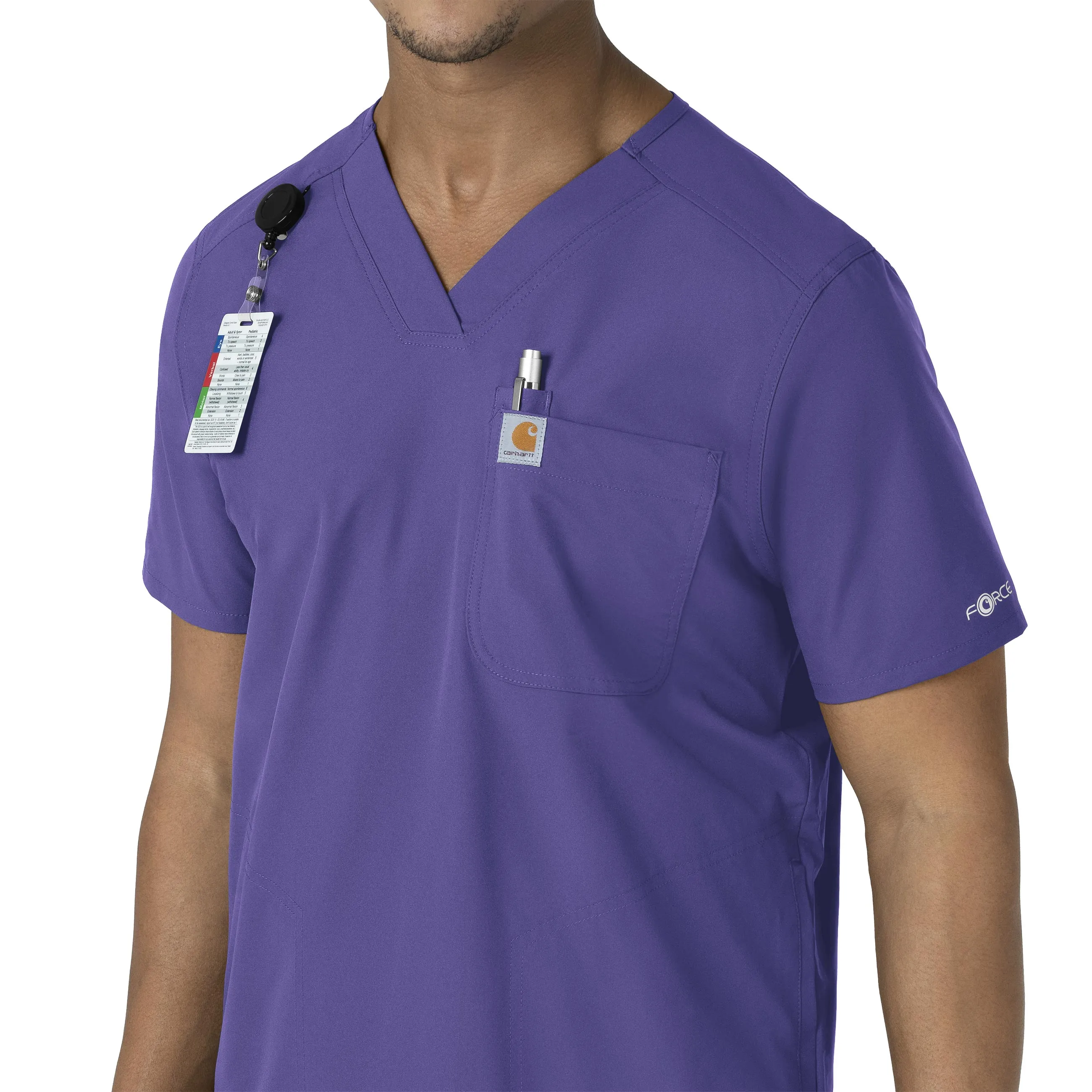 Force Essentials C16113 Men's V-Neck Shirttail Scrub Top Grape