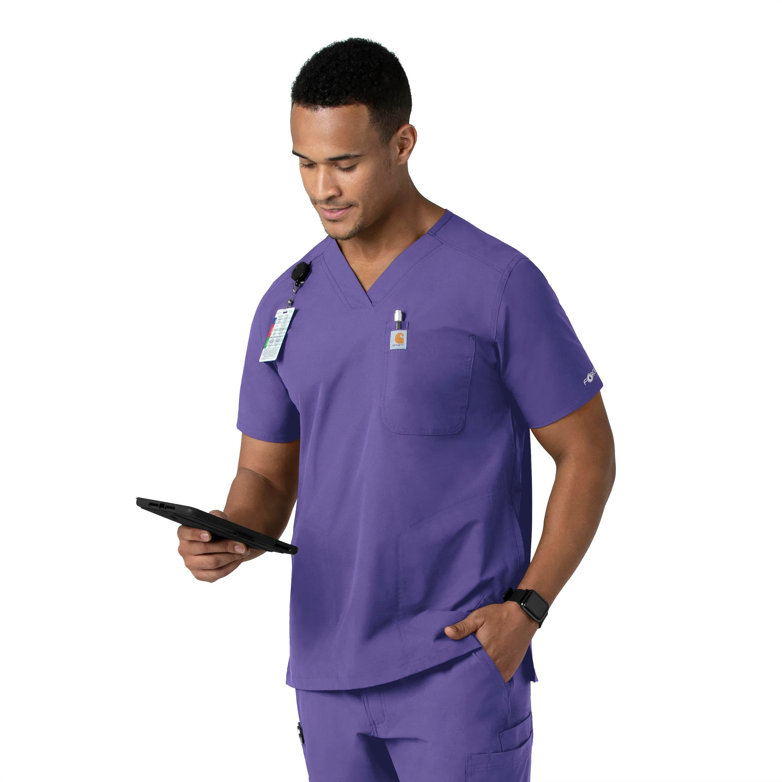 Force Essentials C16113 Men's V-Neck Shirttail Scrub Top Grape