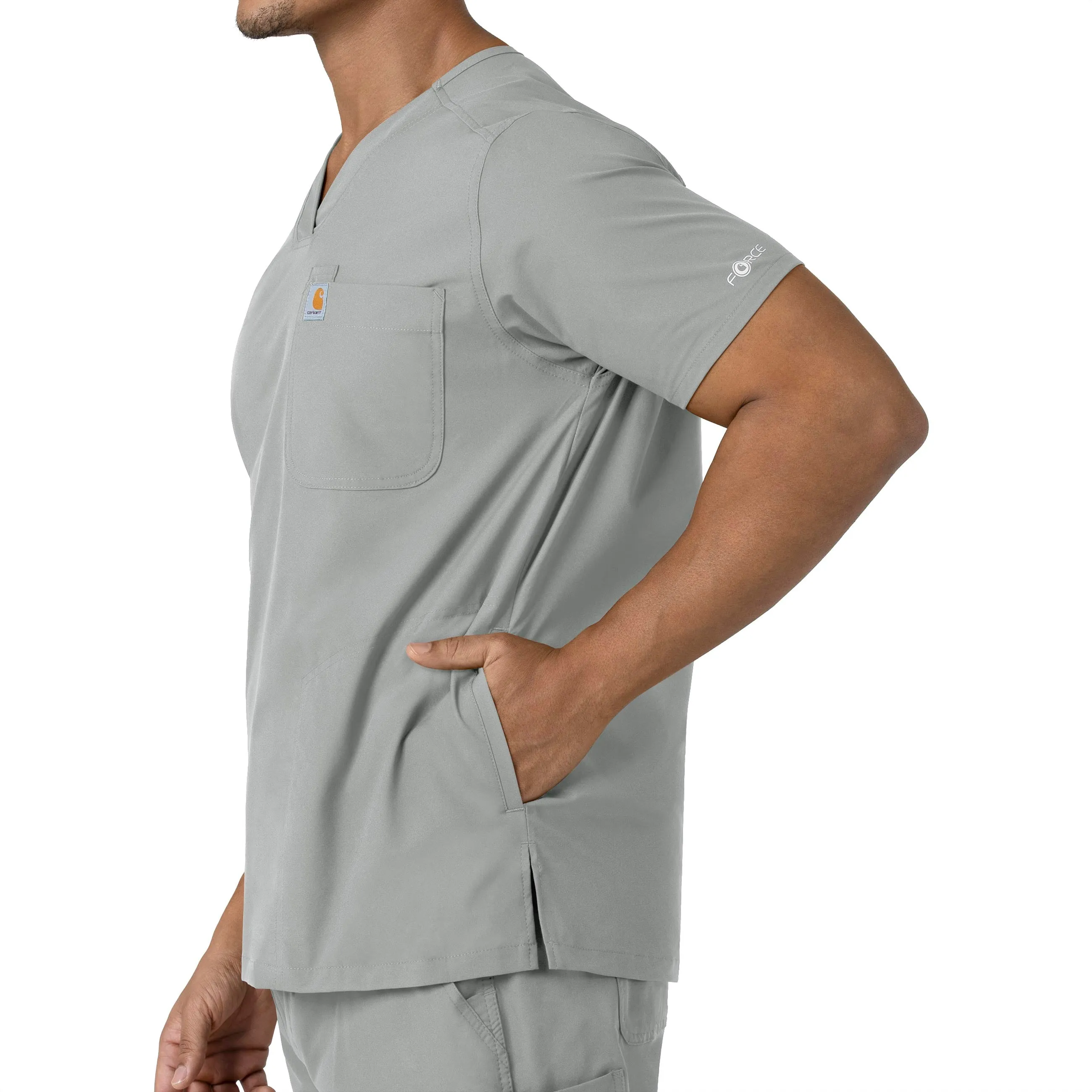 Force Essentials C16113 Men's V-Neck Shirttail Scrub Top Grey