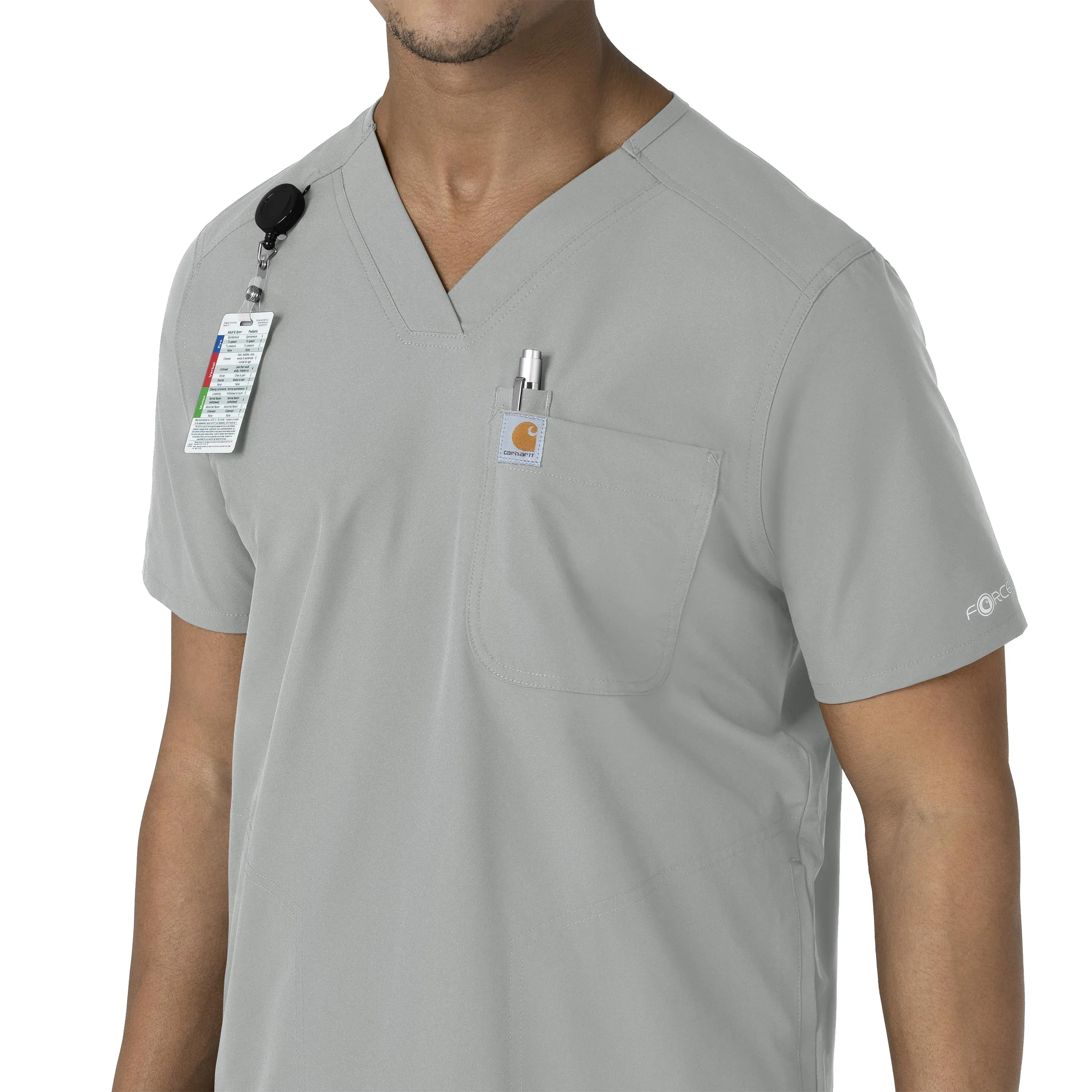 Force Essentials C16113 Men's V-Neck Shirttail Scrub Top Grey