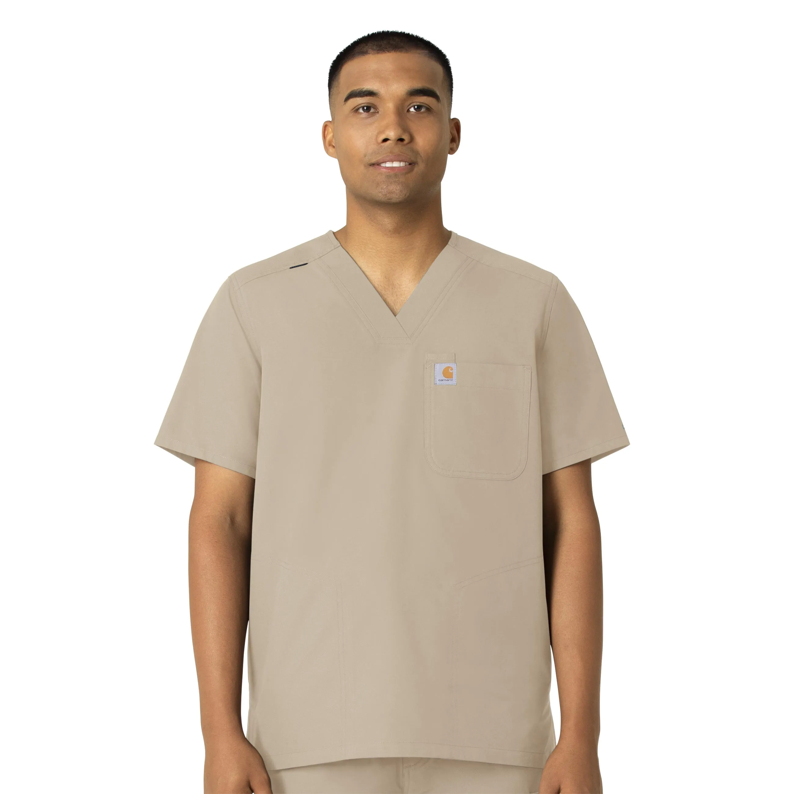 Force Essentials C16113 Men's V-Neck Shirttail Scrub Top Khaki