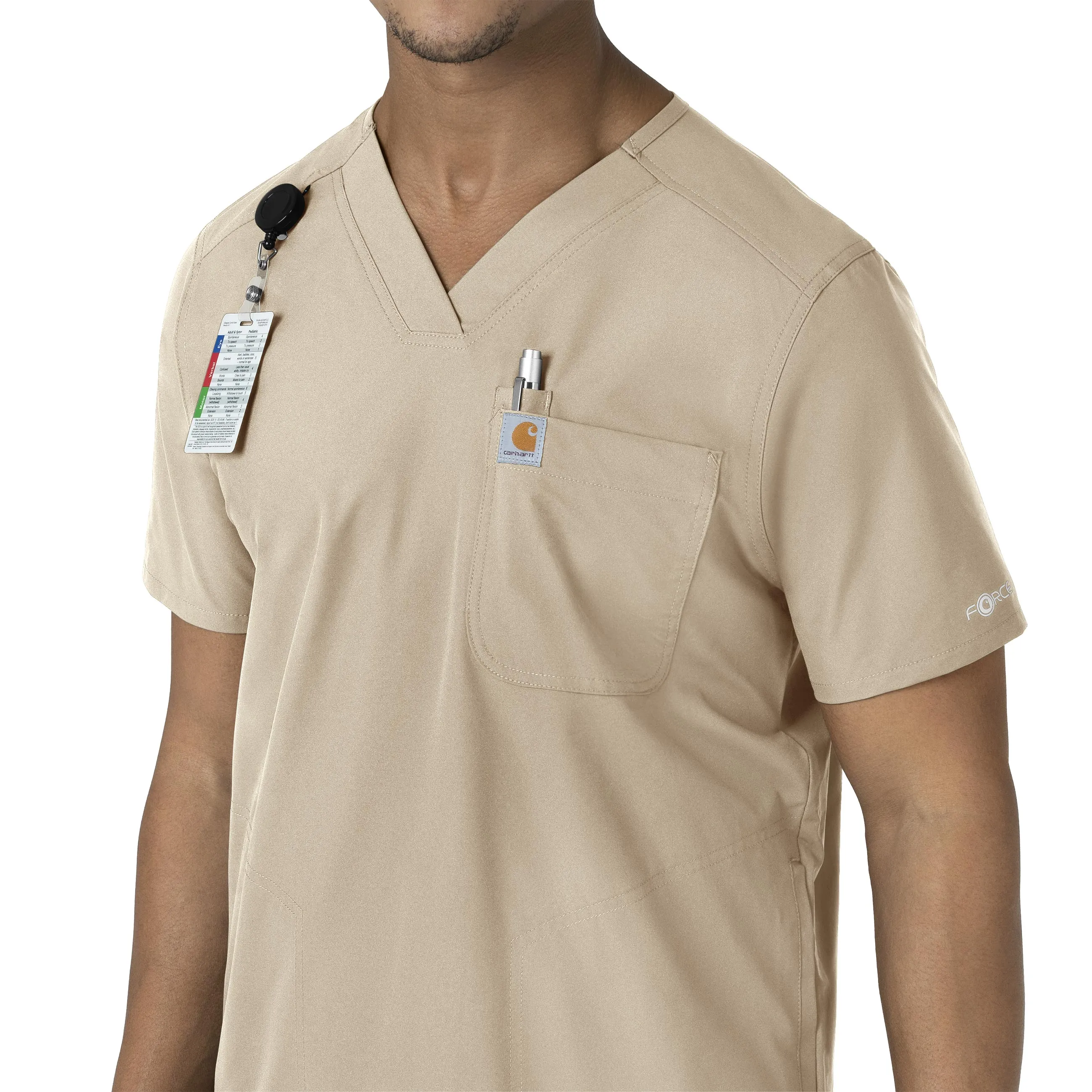 Force Essentials C16113 Men's V-Neck Shirttail Scrub Top Khaki